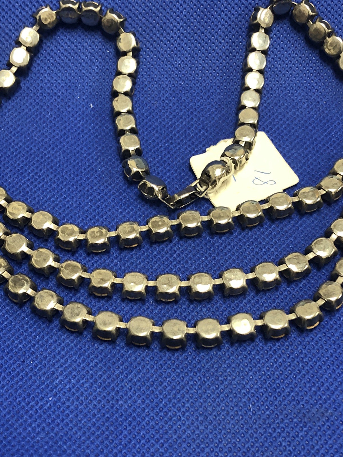 VTG 6MM RHINESTONE TENNIS STYLE SINGLE/TRIPLE STRAND SILVER TONE NECKLACE 17.5″