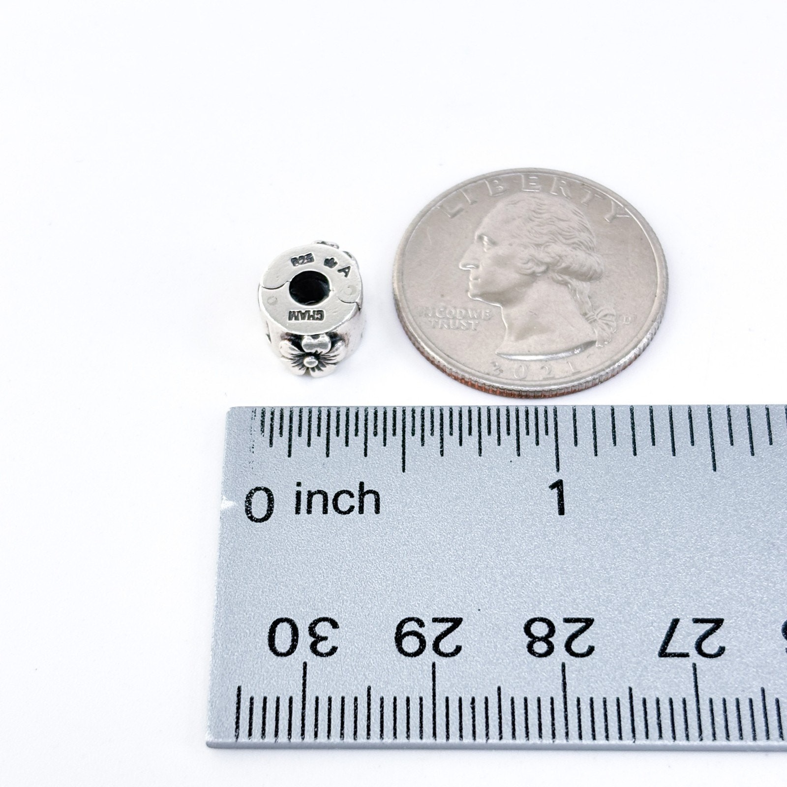 Vintage CHAM Thailand Sterling Silver 925 1cm Floral Clip Charm Bead