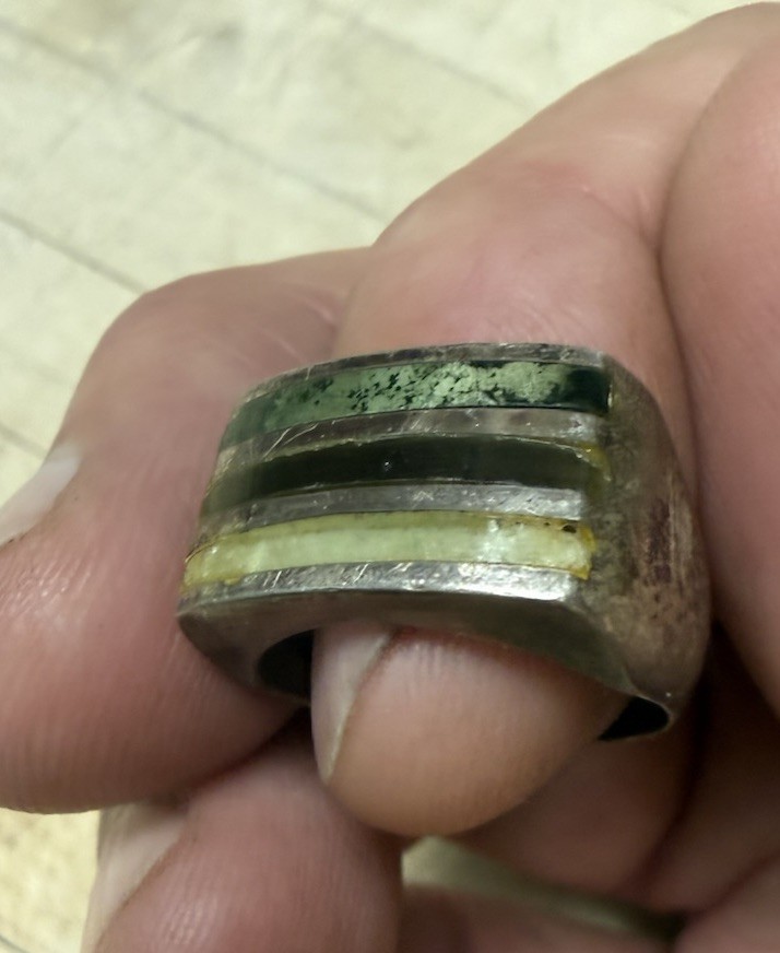 Tax Mex Sterling JMB 925 Silver Inlay Ring Vintage Signed Sz 6.5