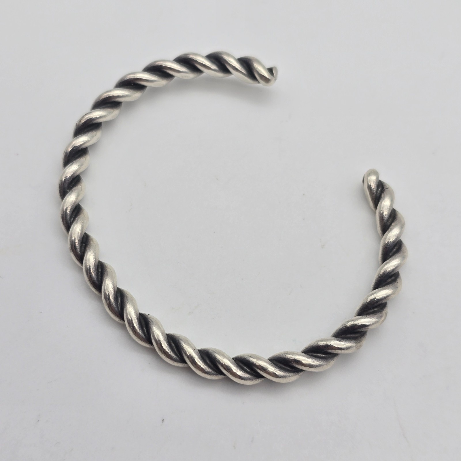 VTG Southwest Twist Wire Cord – 5 mm Sterling Silver Cuff Bangle Bracelet: 6.45″
