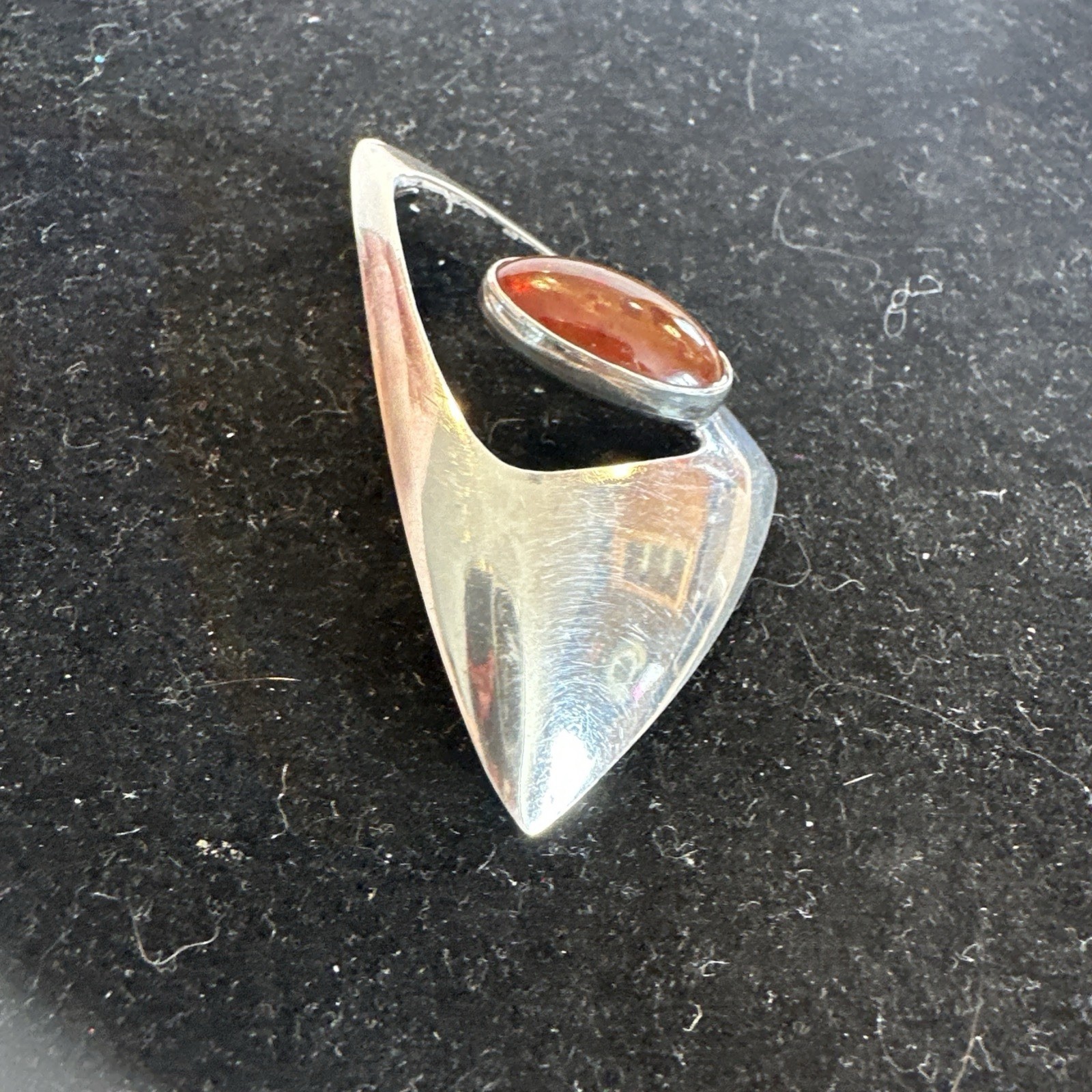 N. E. FROM~ DENMARK~ STERLING BROOCH w AMBER STONE Modernist