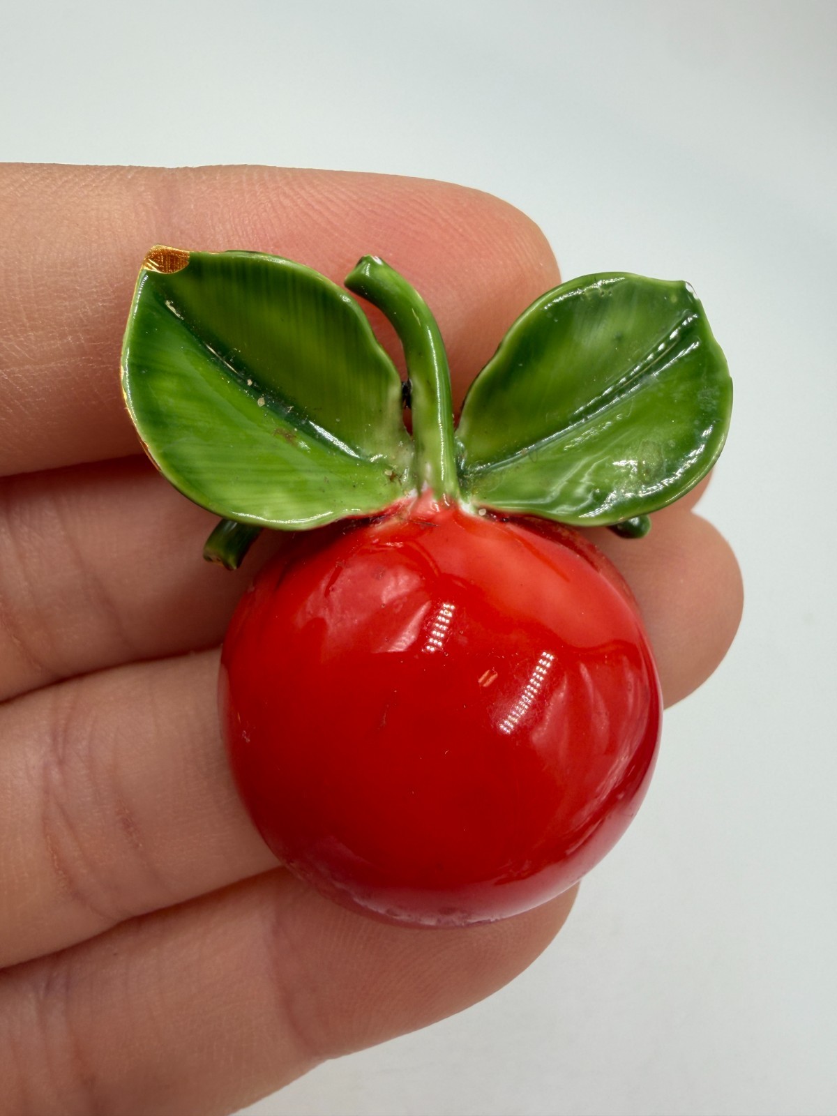 Vintage Brooch Fruit Original by Robert Red Cherry Enamel