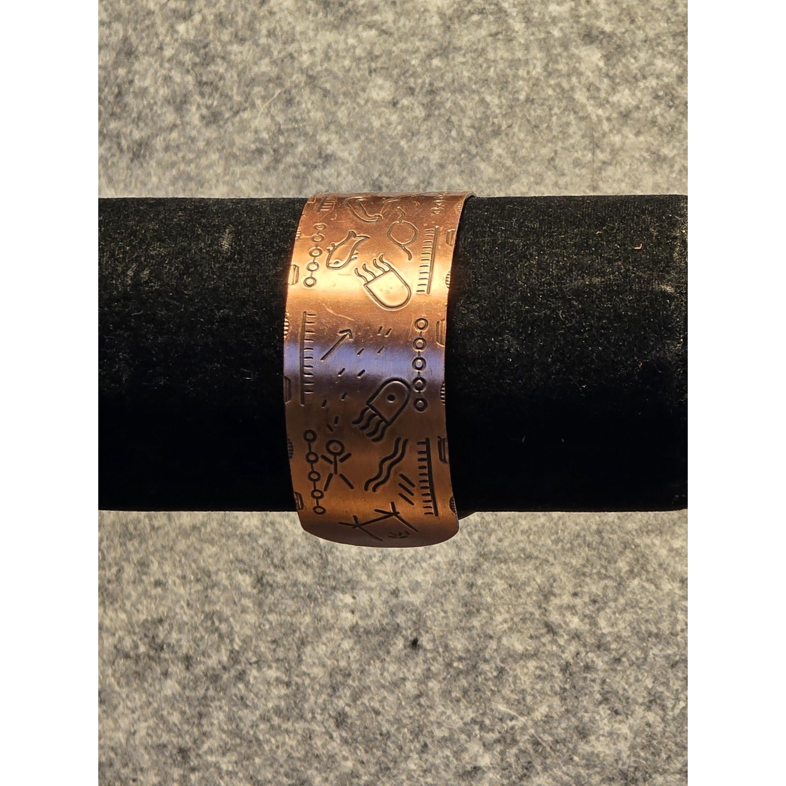 Vintage Solid Copper Cuff Bracelet | Hieroglyphic Etched Design | 7” Open Cuff