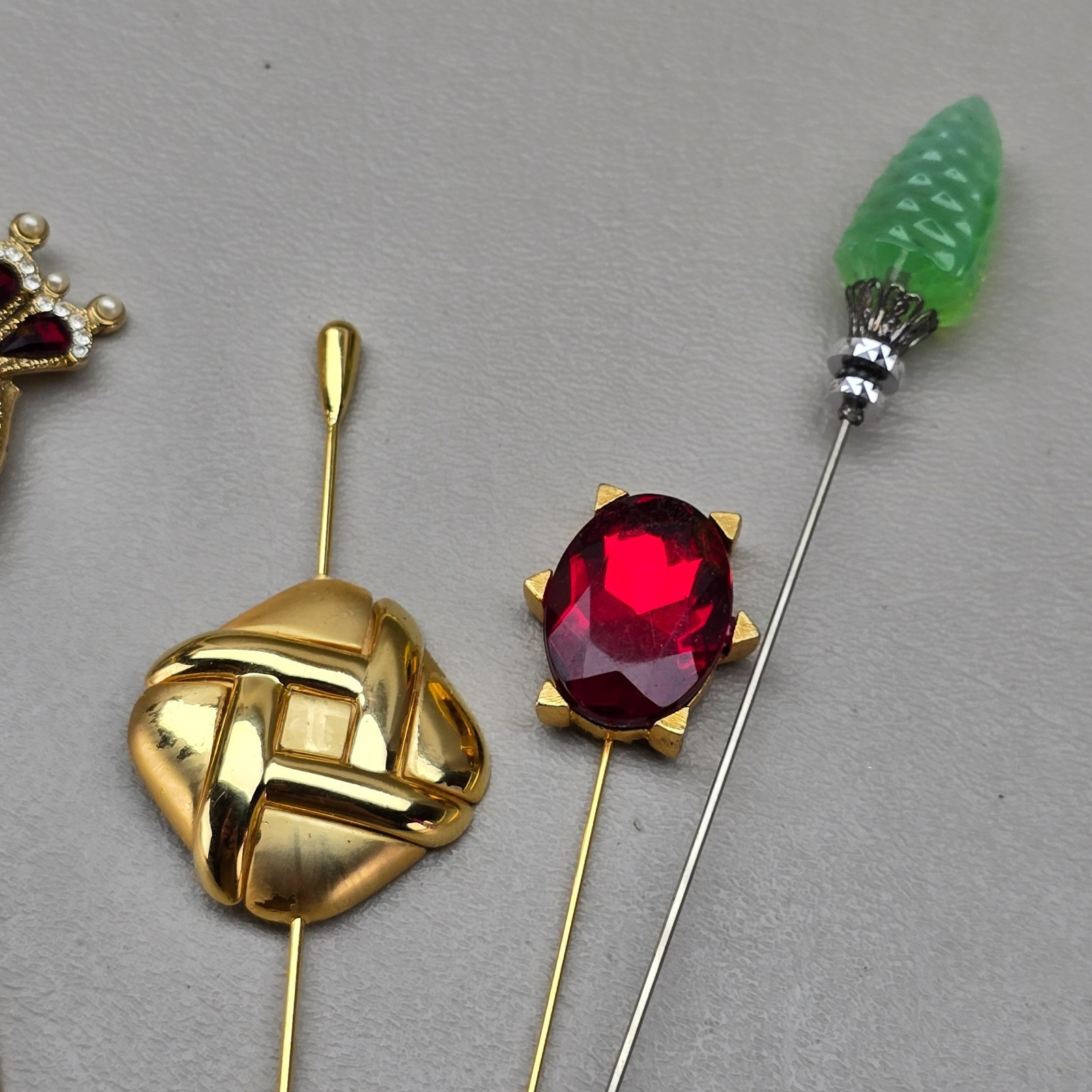 Vintage Hat Stick Pin Lot Gold Tone Rhinestone Cloisonne Art Deco Style Set 5