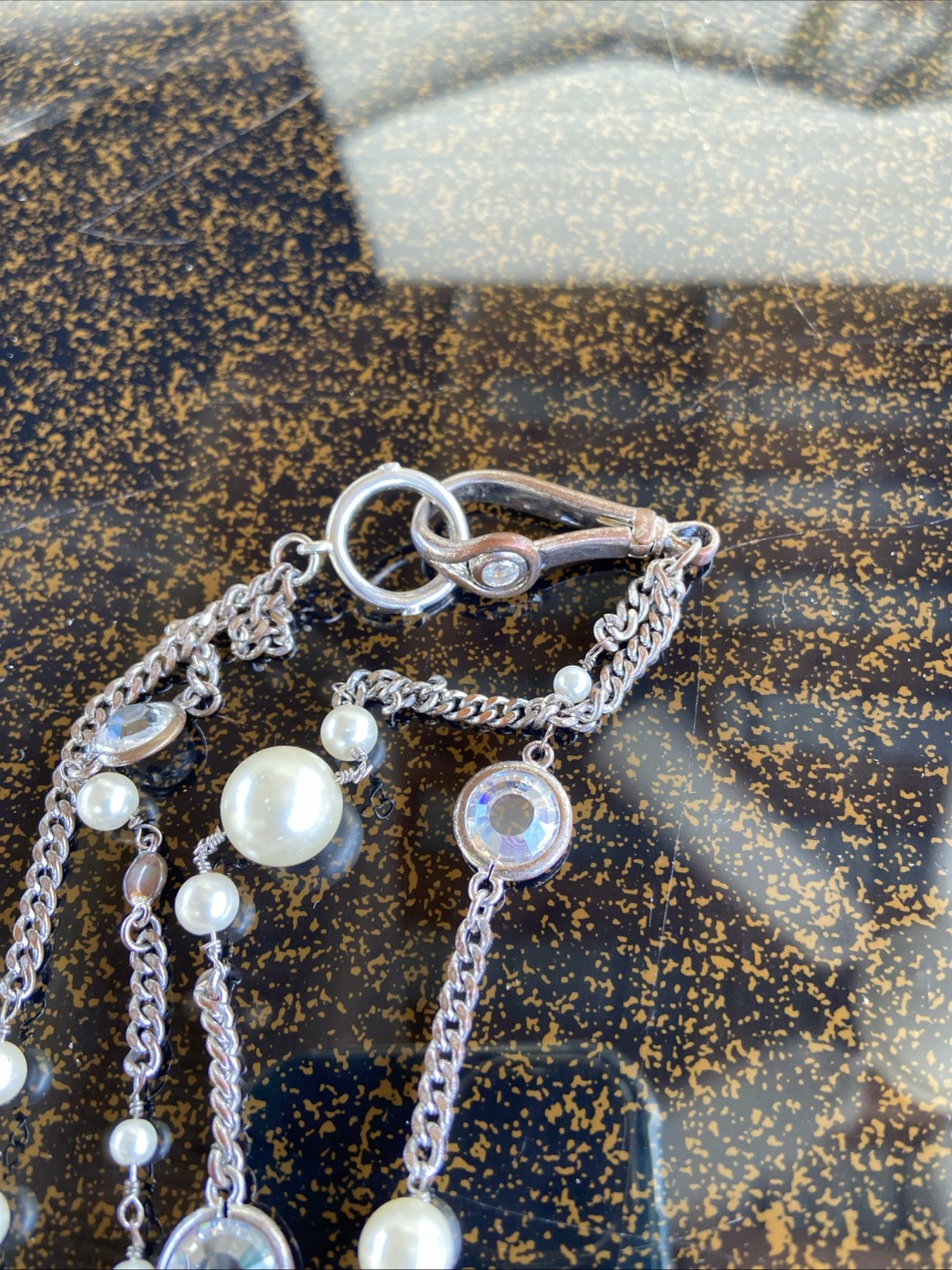 Vintage Henri Bendel Necklace Faux Pearls And Rhinestone On Silver Tone Sighned