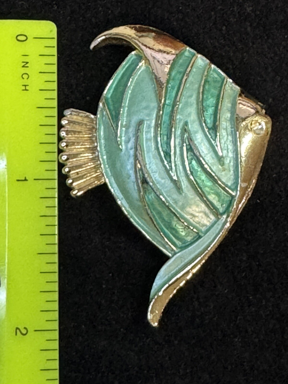 Angel Fish Brooch Pin with Aqua Enamel Finish and Gold Accents Vintage