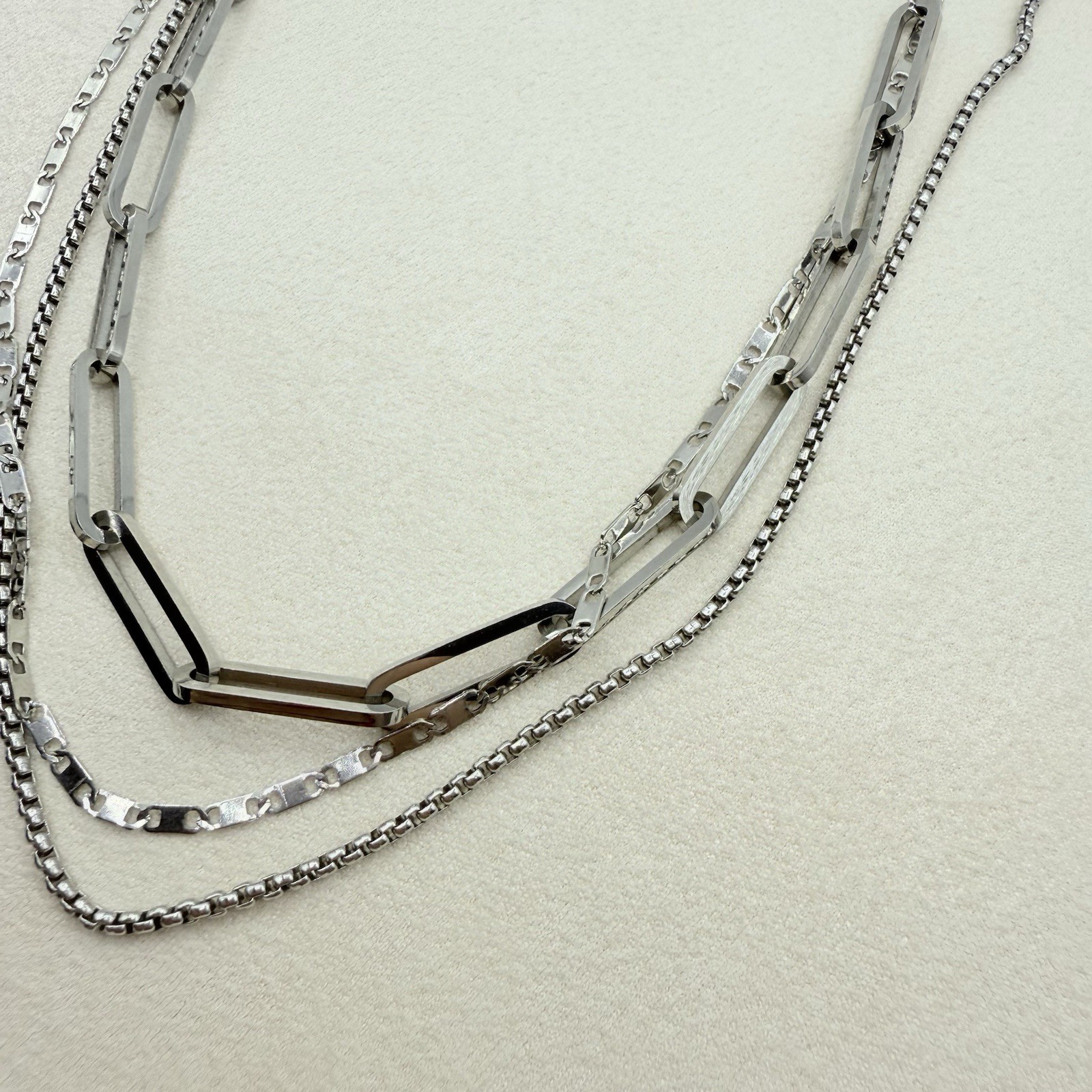 Silver Tone Paperclip Layered Chain Necklace Jewelry Accessory 17.5 in