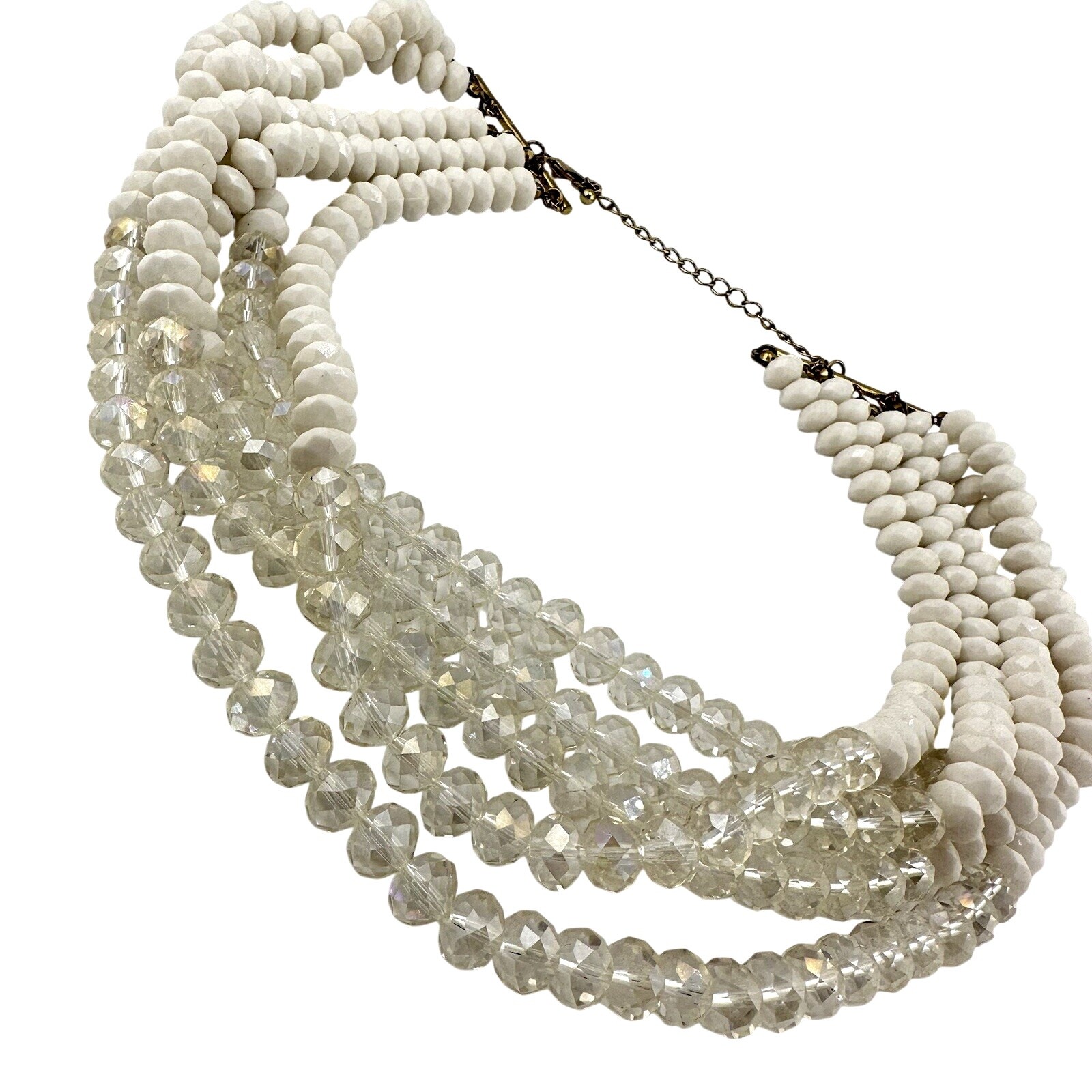 Vintage Style Crystal Faceted Acrylic Beads Layered Multistrand 20” Necklace