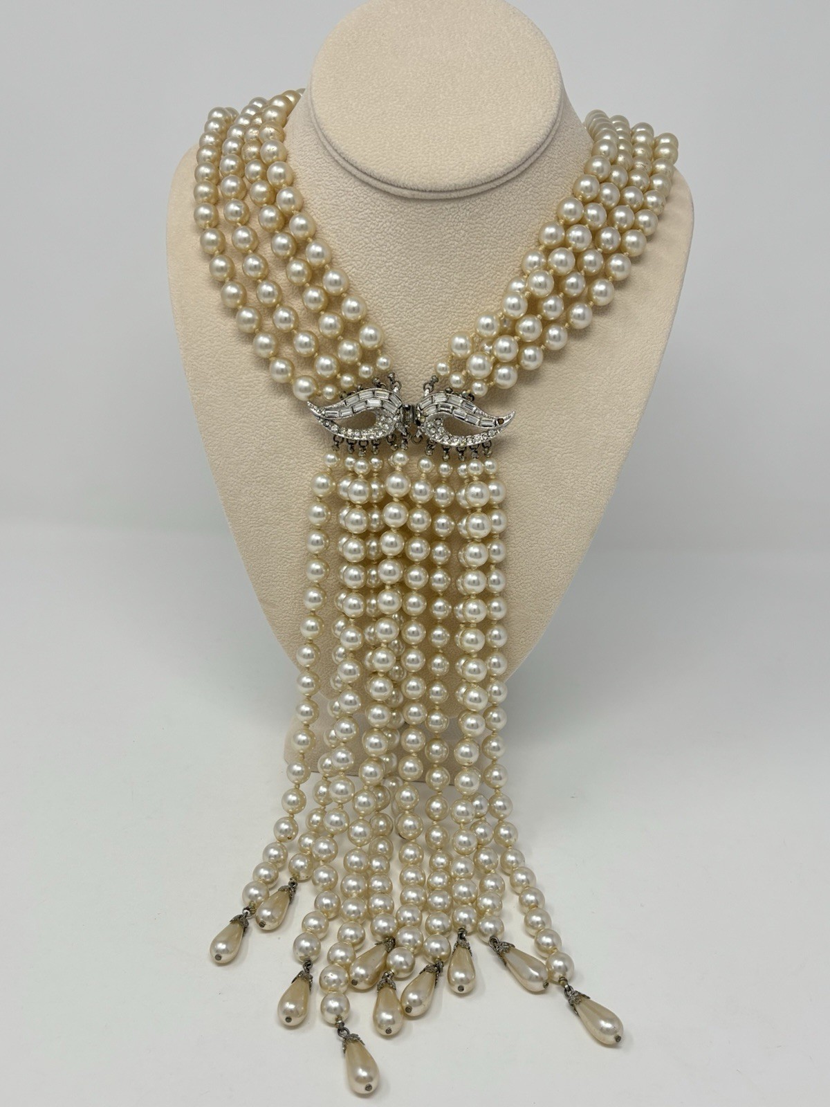 Vintage 60’s Valjean Cascading Pearl Fringe Collar Necklace Statement Piece