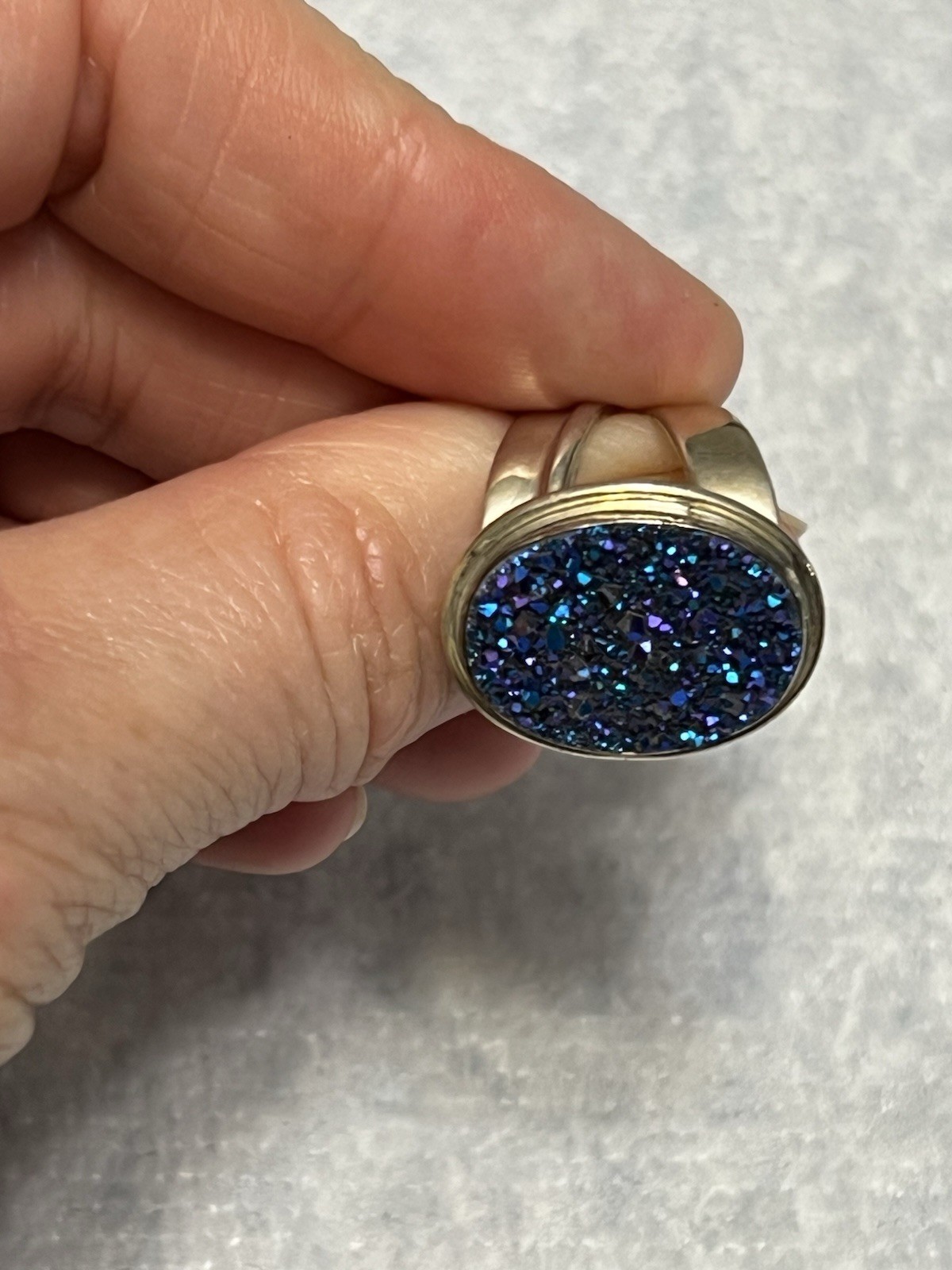 VINTAGE SOUTHWESTERN JAY KING DTR 925 STERLING PURPLE BLUE DRUZY STONE RING 5.5”