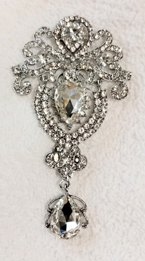 Vintage Style Large 3″ Rhinestone Brooch Teardrop MAGNET FREE SHIPPING