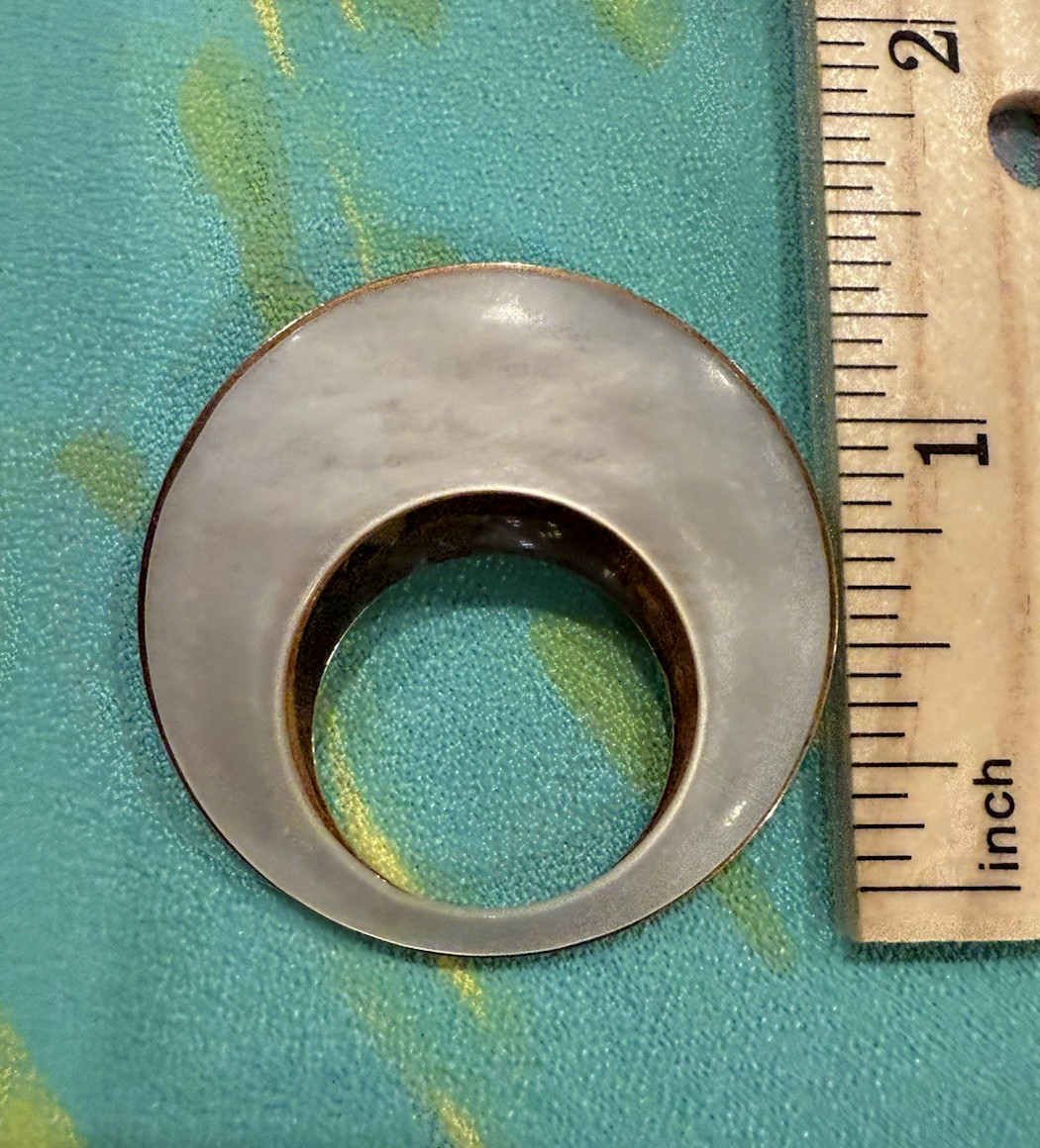 Vintage Mother of Pearl Rose Brass Infinity Circle Brooch 1940s