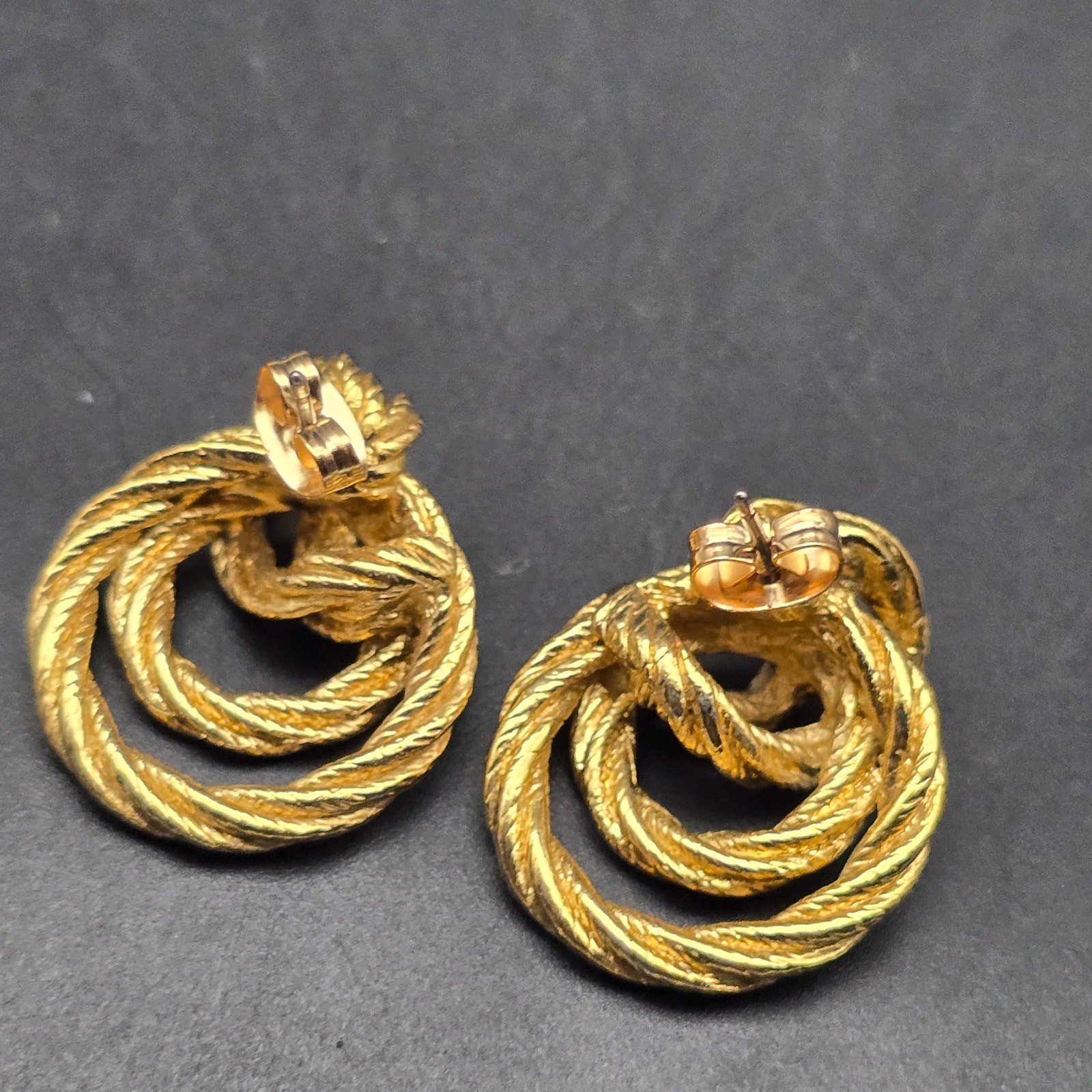 Gold Tone Twisted Circle Earrings Hoops Pierced Post Vintage 1990s