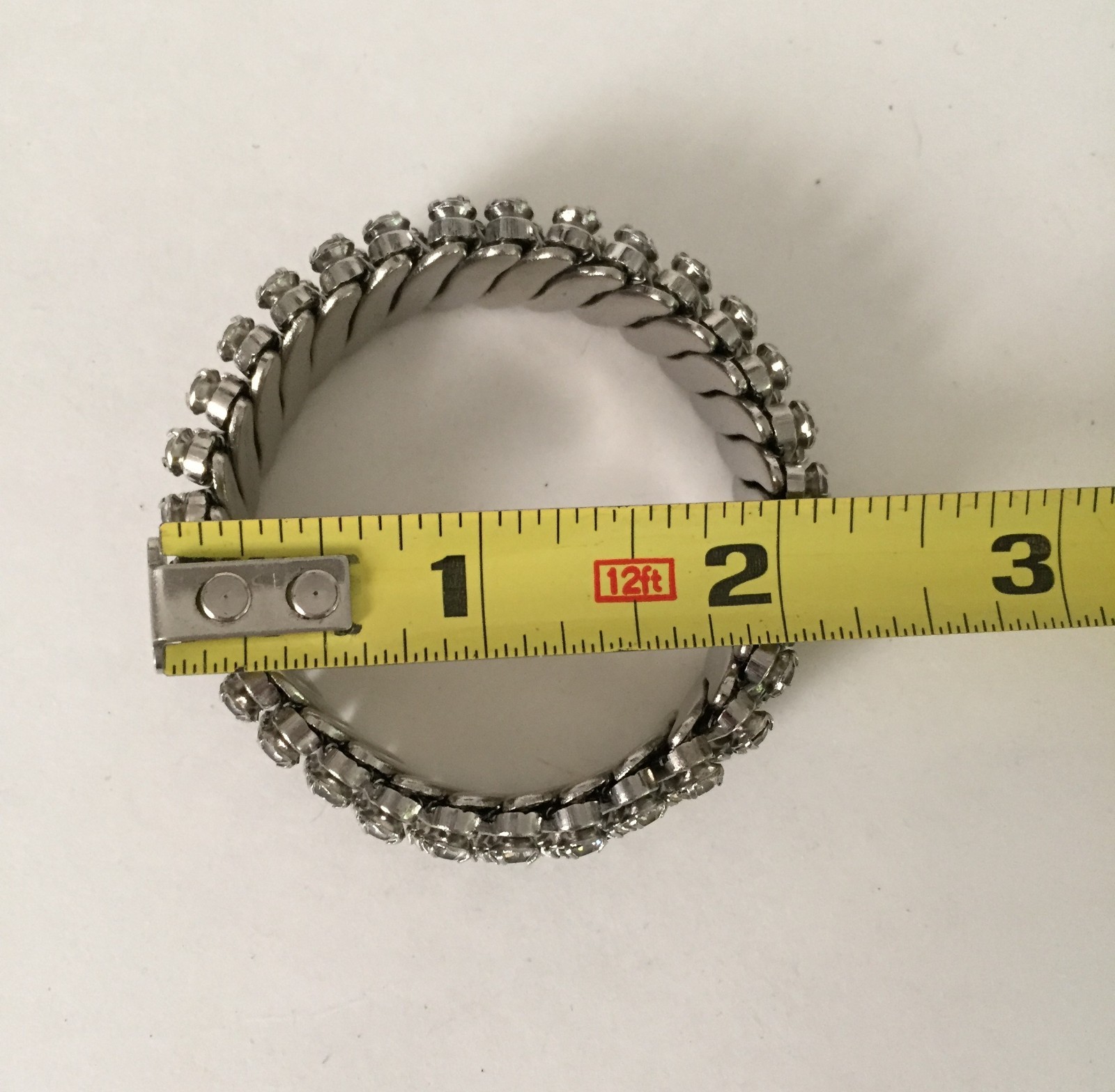 Vintage Stretch Band Style Bracelet Silver Tone W/3 Rows Rhinestones British HK
