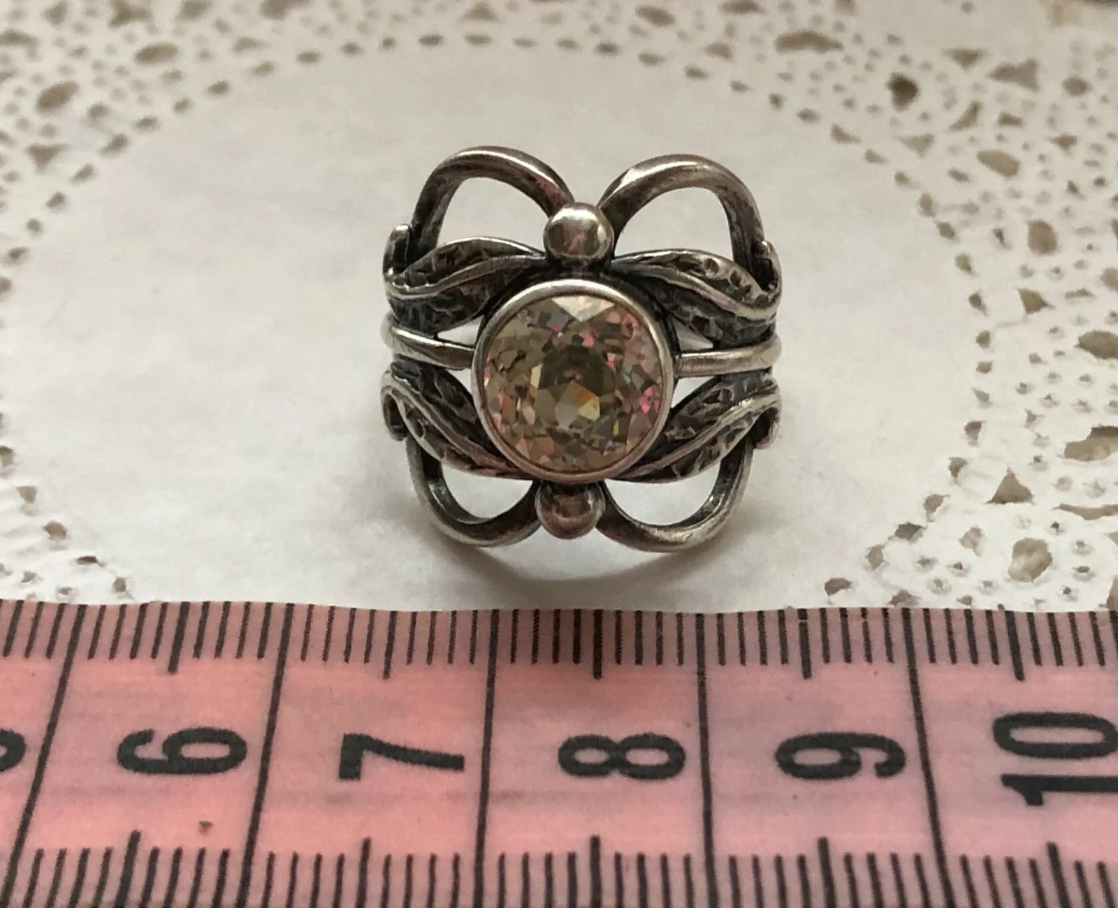 Cute Estate Jewelry Vintage Ring Soviet Silver 875 Rock Crystal Size 7.75 USSR