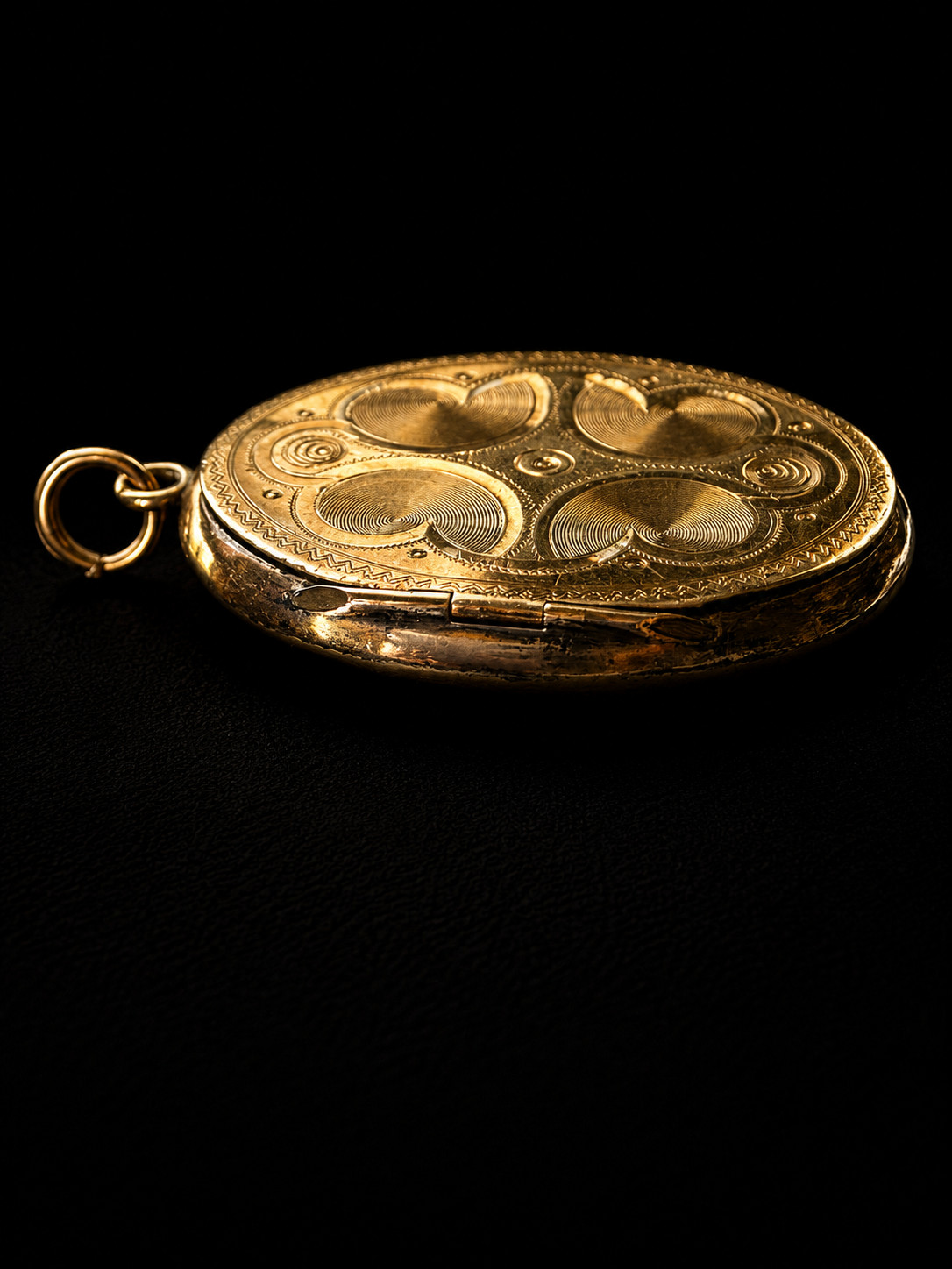 Antique Victorian 14K Gold Virgin Mary Enamel Locket Guilloche Religious Pendant