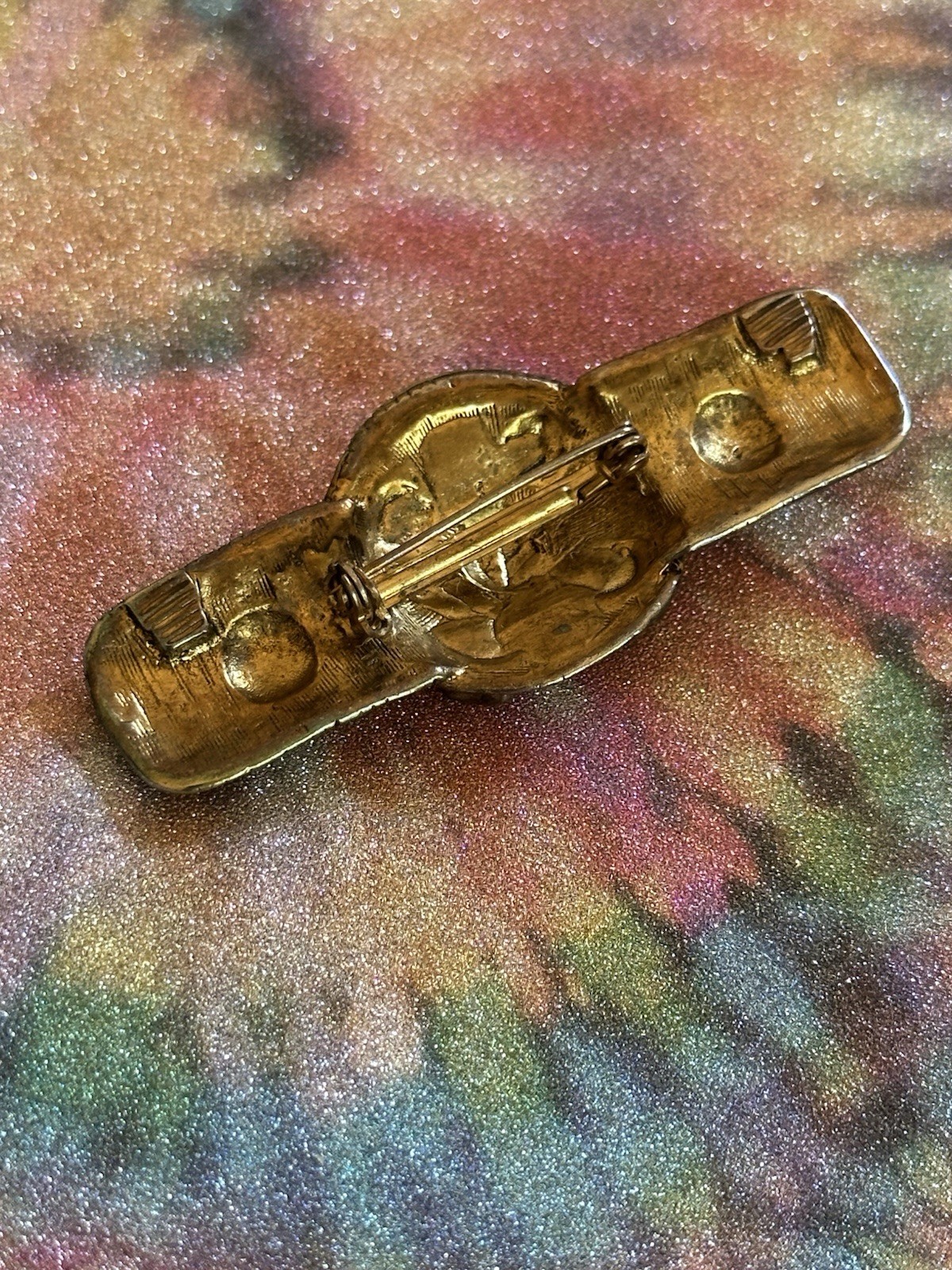 VTG French Style (Paris) Etruscan Mogul Bar Brooch/pin Multicolor Enamel,80s