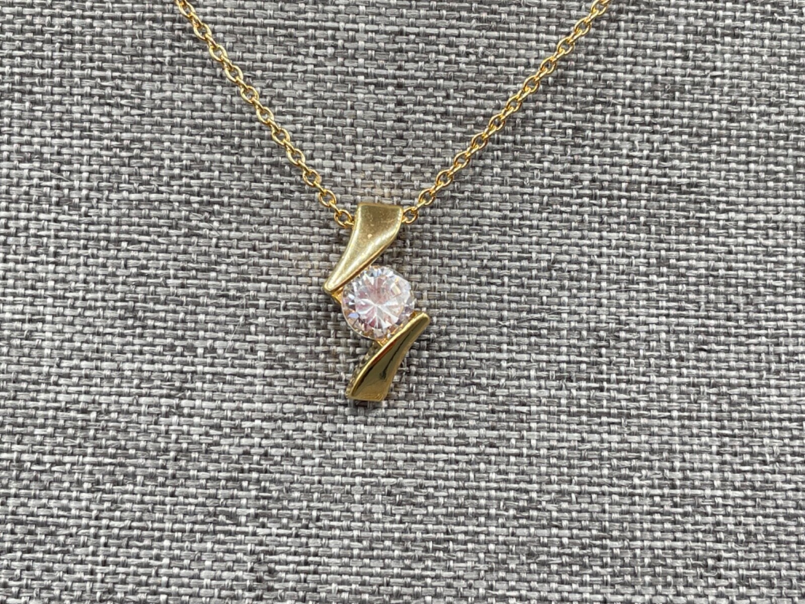Lindenwold Fine Jewelers 14K Gold Plate Solitaire Cubic Zirconia CZ Necklace