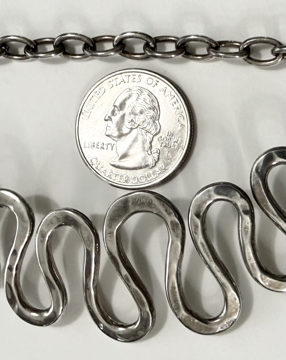 1990s Robert Lee Morris Sterling Silver Eternal Curve Modernist Necklace 17”~44g