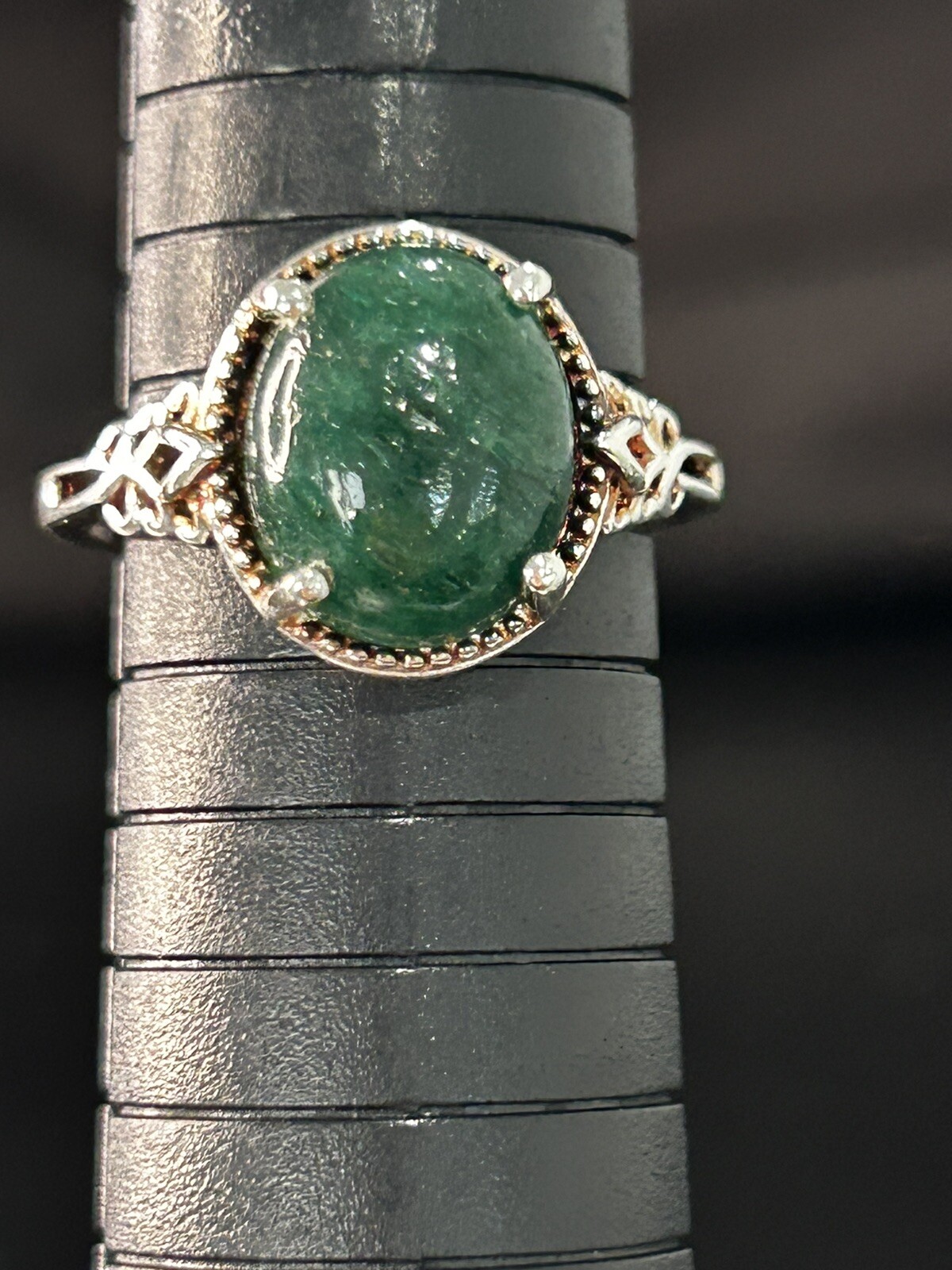 Vintage Ring Size 8 Silver 925 Green Aventurine Oval Gemstone Handmade