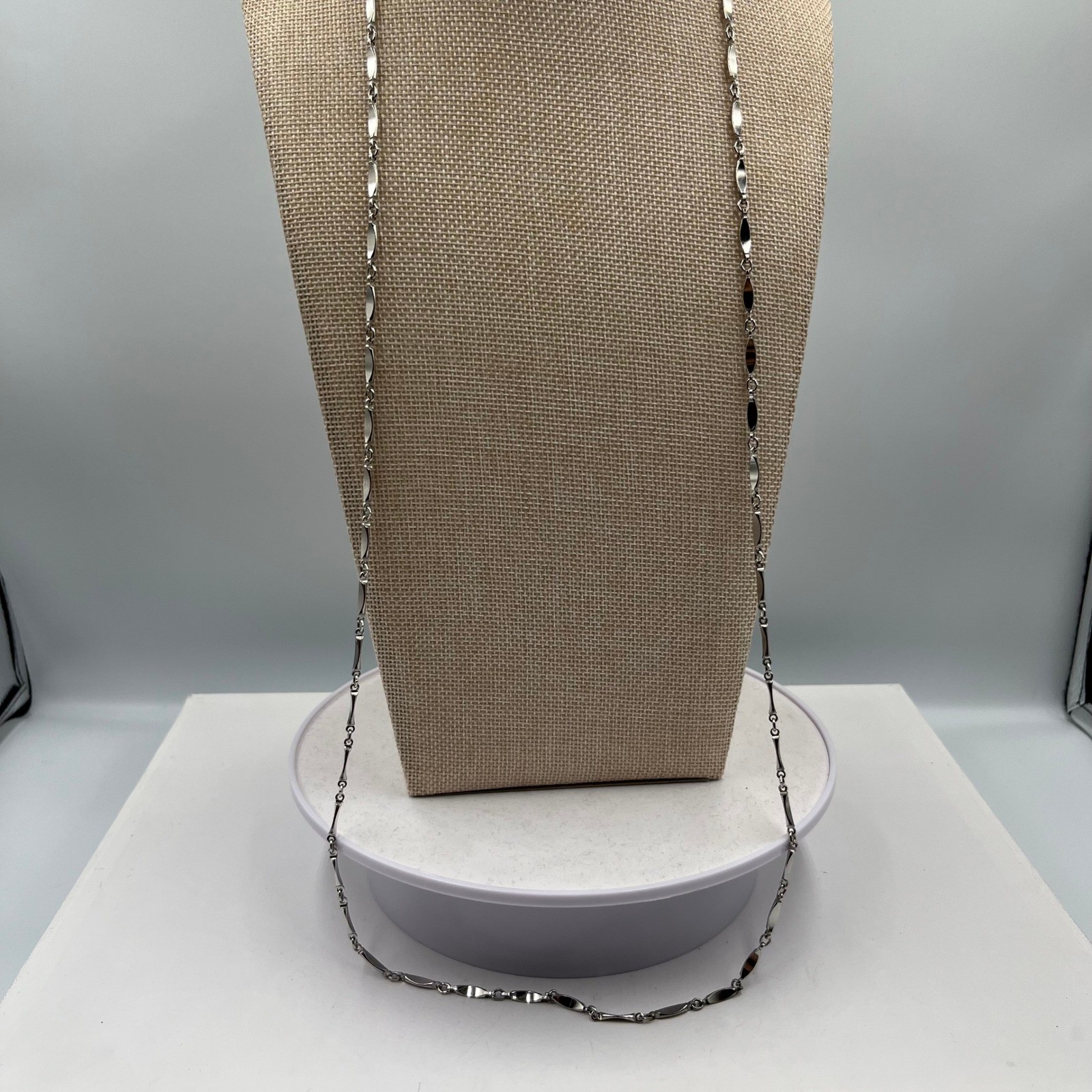 VTG Silver Tone Multi Layered Necklace Geometric Diamond Station Link Long Chain
