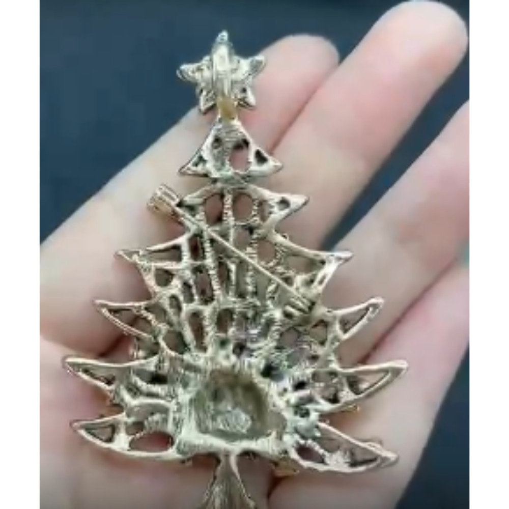 Vibrant Christmas Tree Enamel Brooch Alloy Rhinestone Mosaic Badge Pin Party New