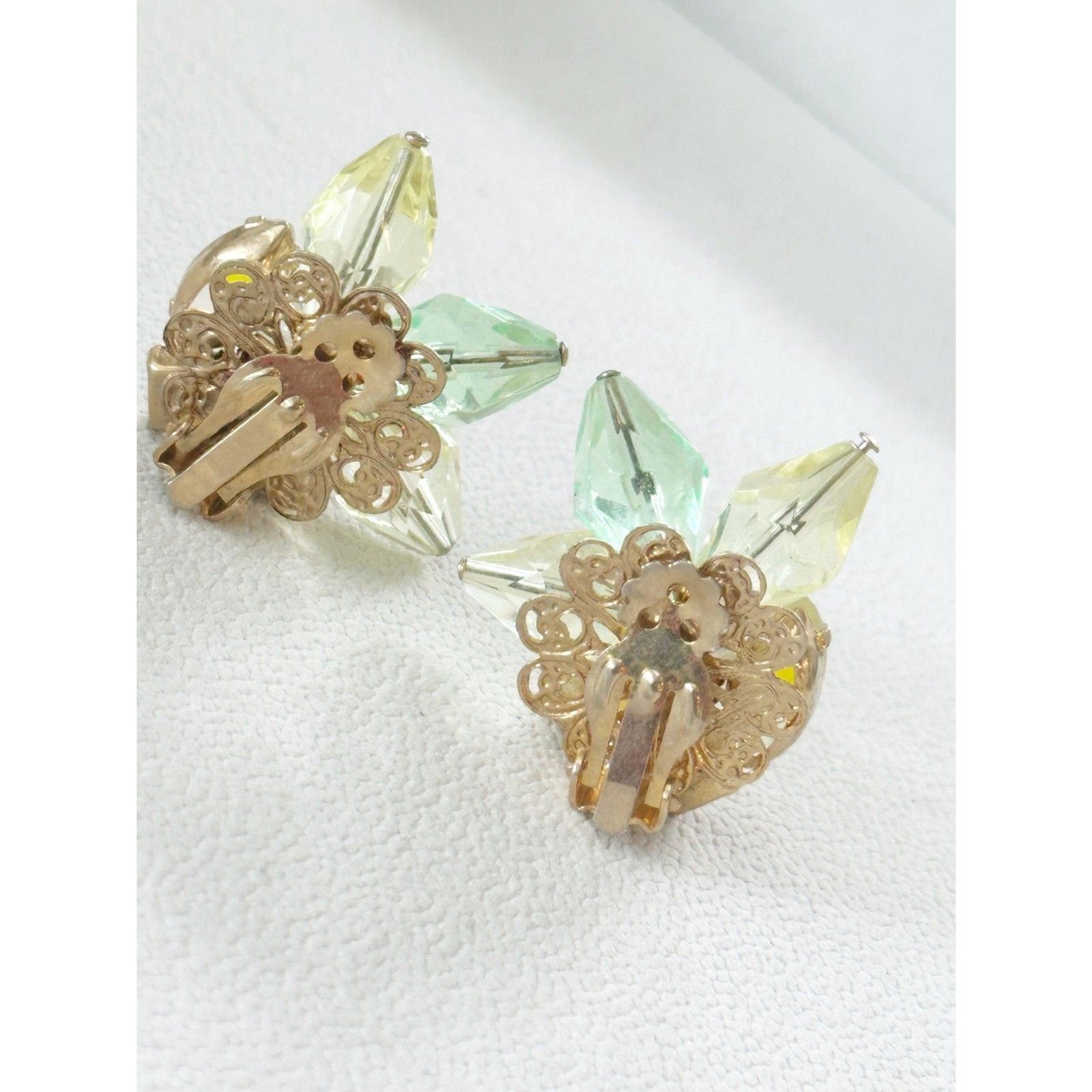 Juliana style givre rhinestone floral earrings yellow green Pastel Garden Party