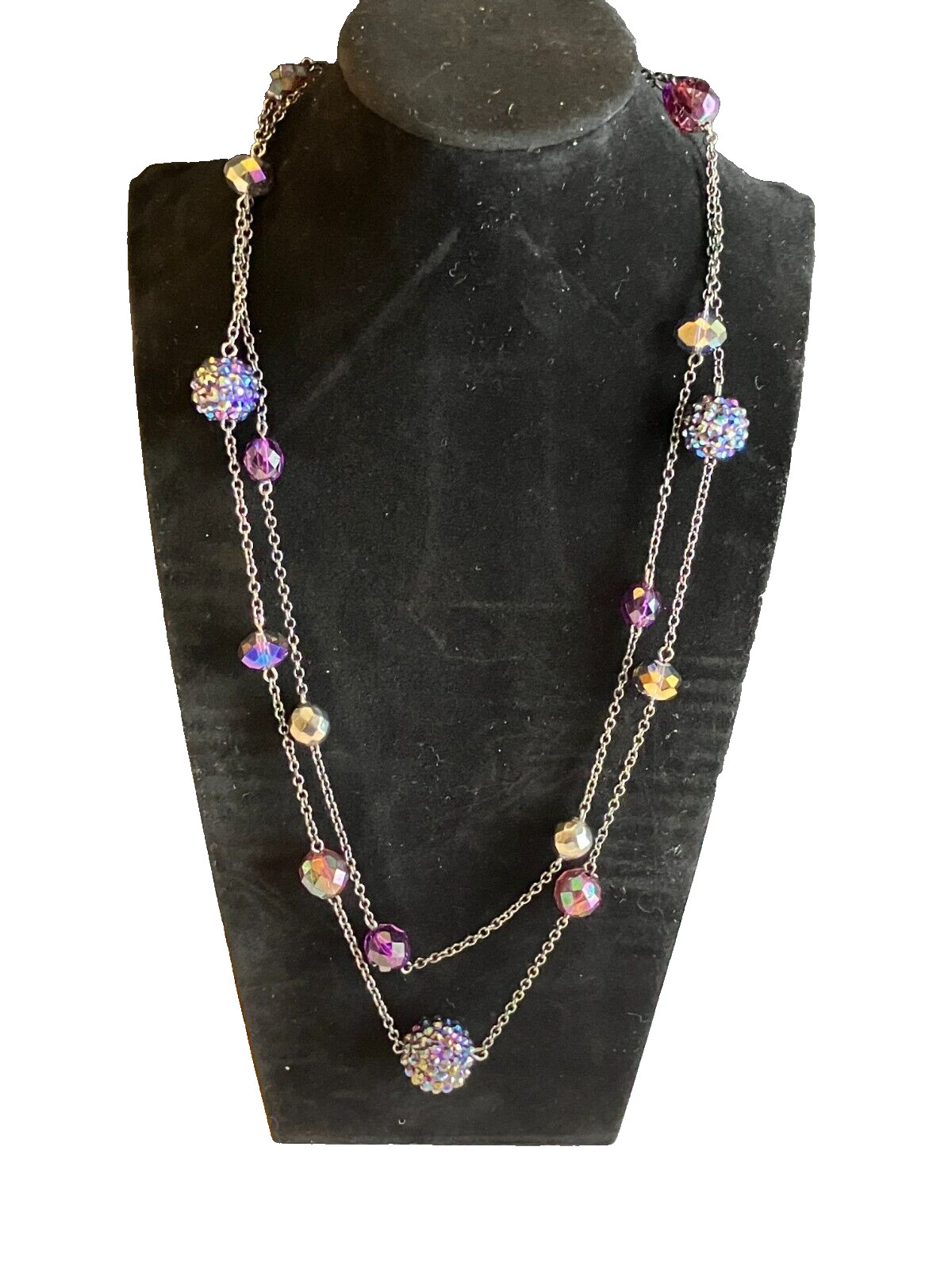 31″ Two-Strand Bead Necklace, Pinkish Purple in Color w/Hook & Eye Closure