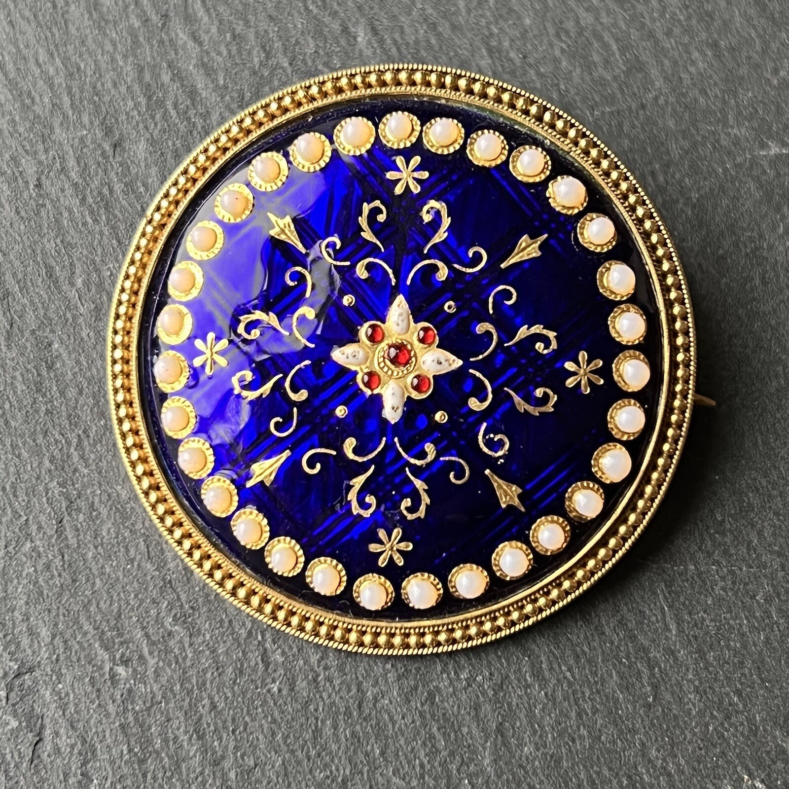 14kt Vintage Enamel Ruby Opal Brooch Pin