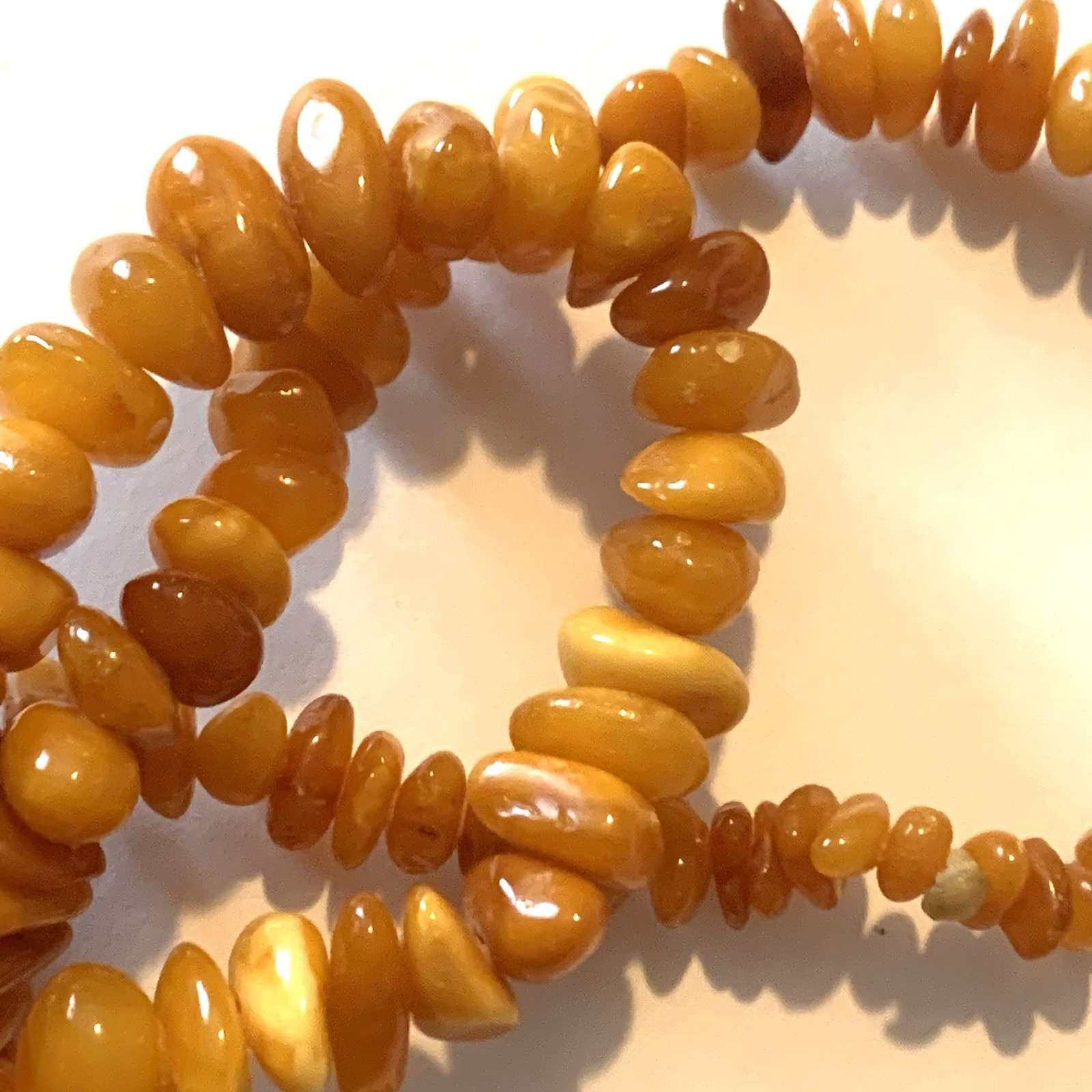 Vtg Baltic Amber Egg Yolk Chip Bead Necklace 31 Grams 24″ Long Pull-Over Style