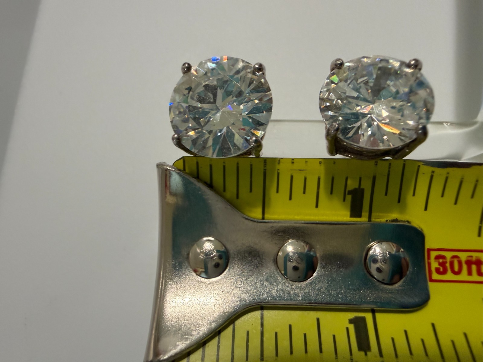 Vintage Round Genuine CZ Stud Earrings Set in Sterling Silver Post 1/2 inch each