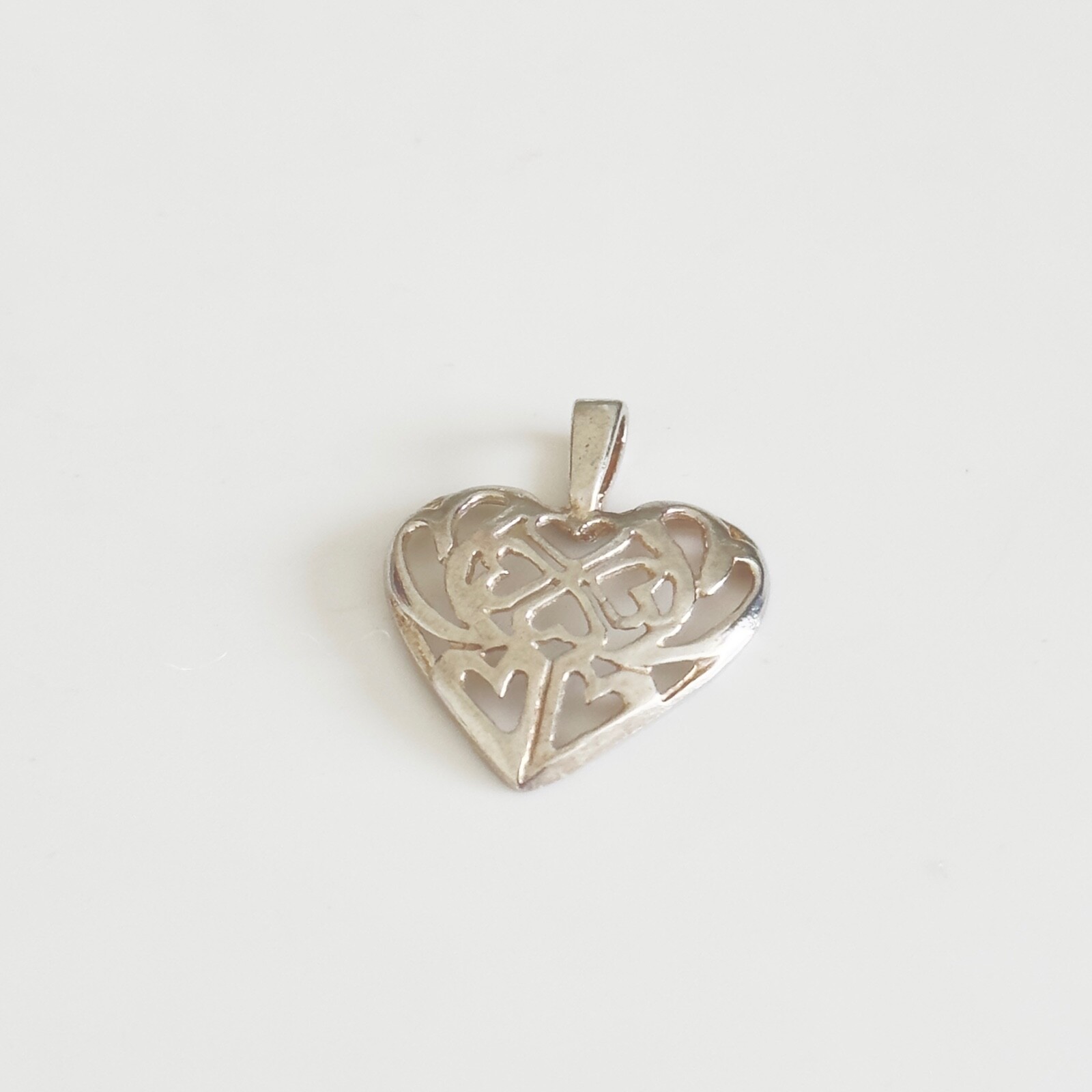 Vintage 925 Sterling Silver Openwork Hearts Love Themed Pendant
