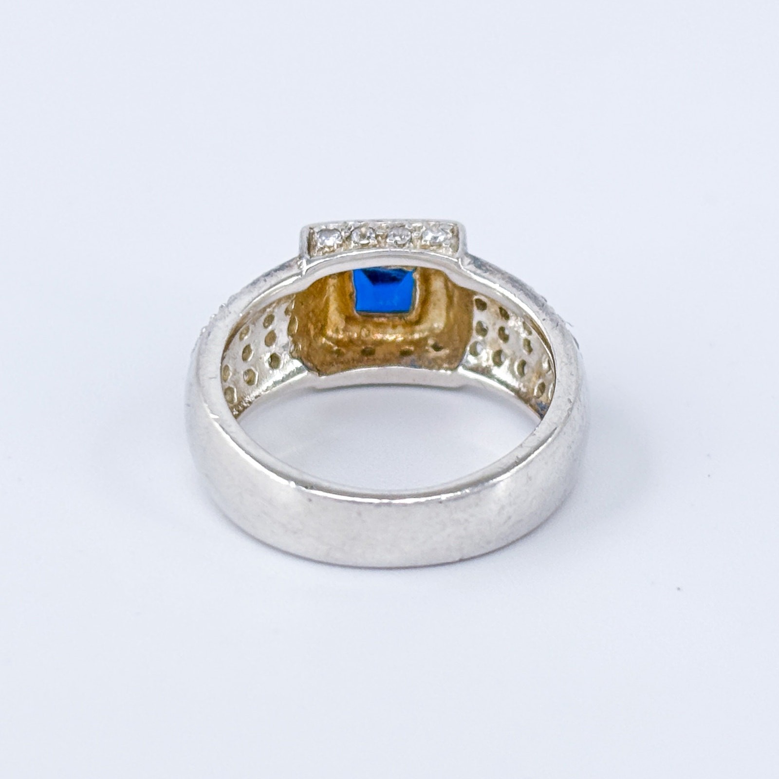 Vintage Sterling Silver 925 Art Deco Blue Iolite Cubic Zirconia Ring Size 5