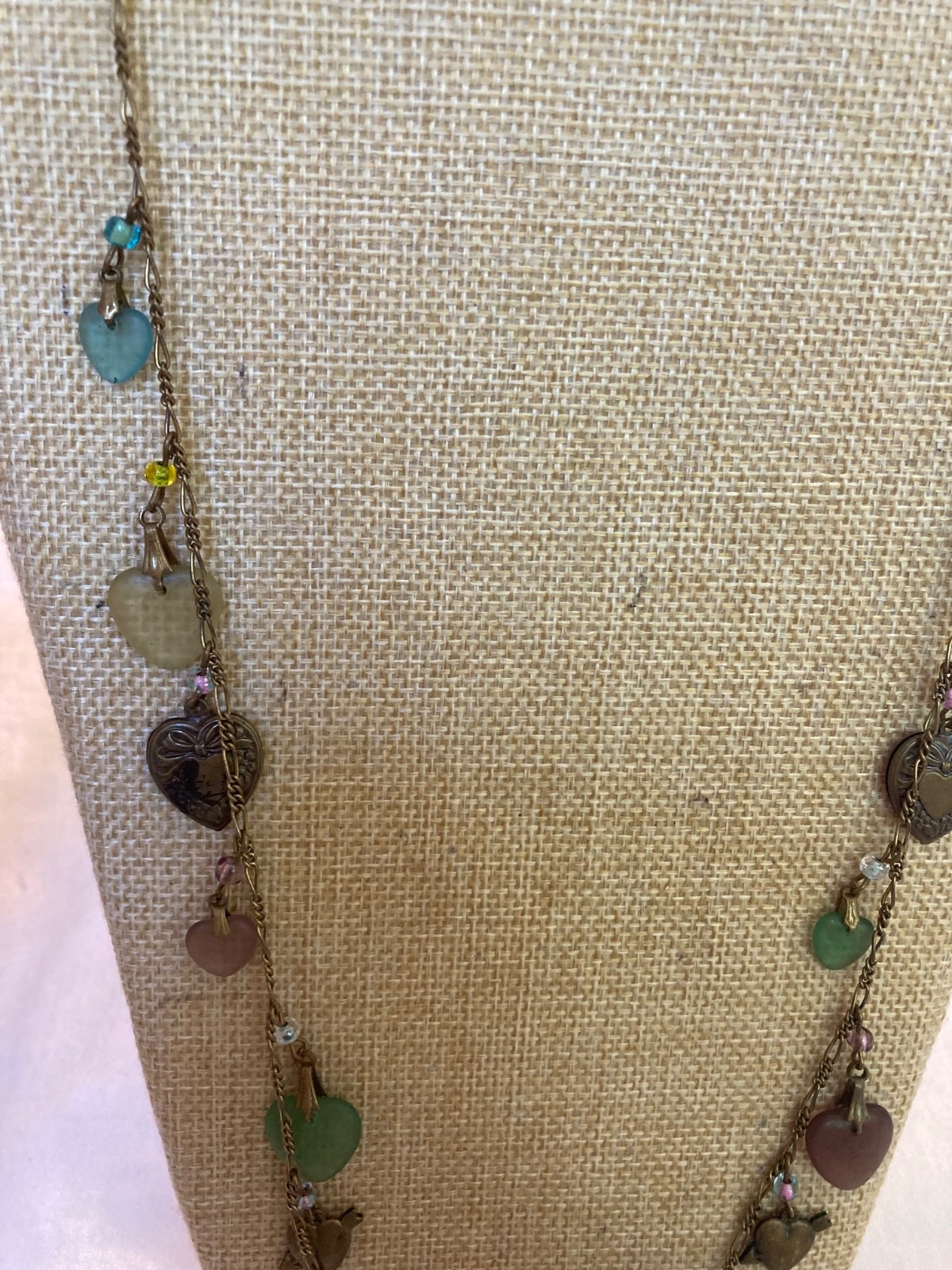 Glass Works Studio Marked Vintage Necklace with Heart Charms and Beads