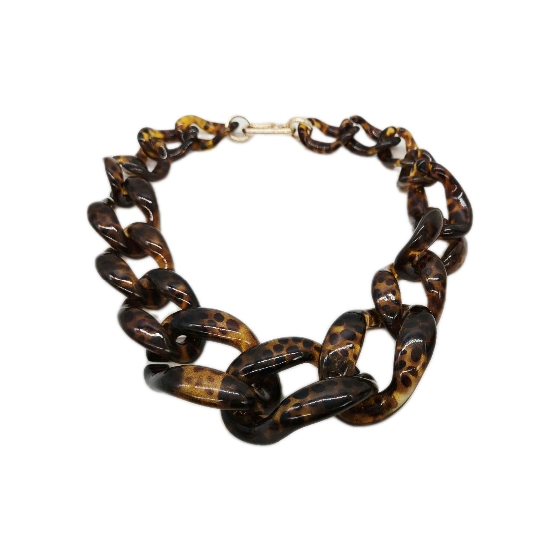 Faux TORTOISE SHELL Necklace WIDE Lucite Acrylic Chain Link Rings Graduated 23″