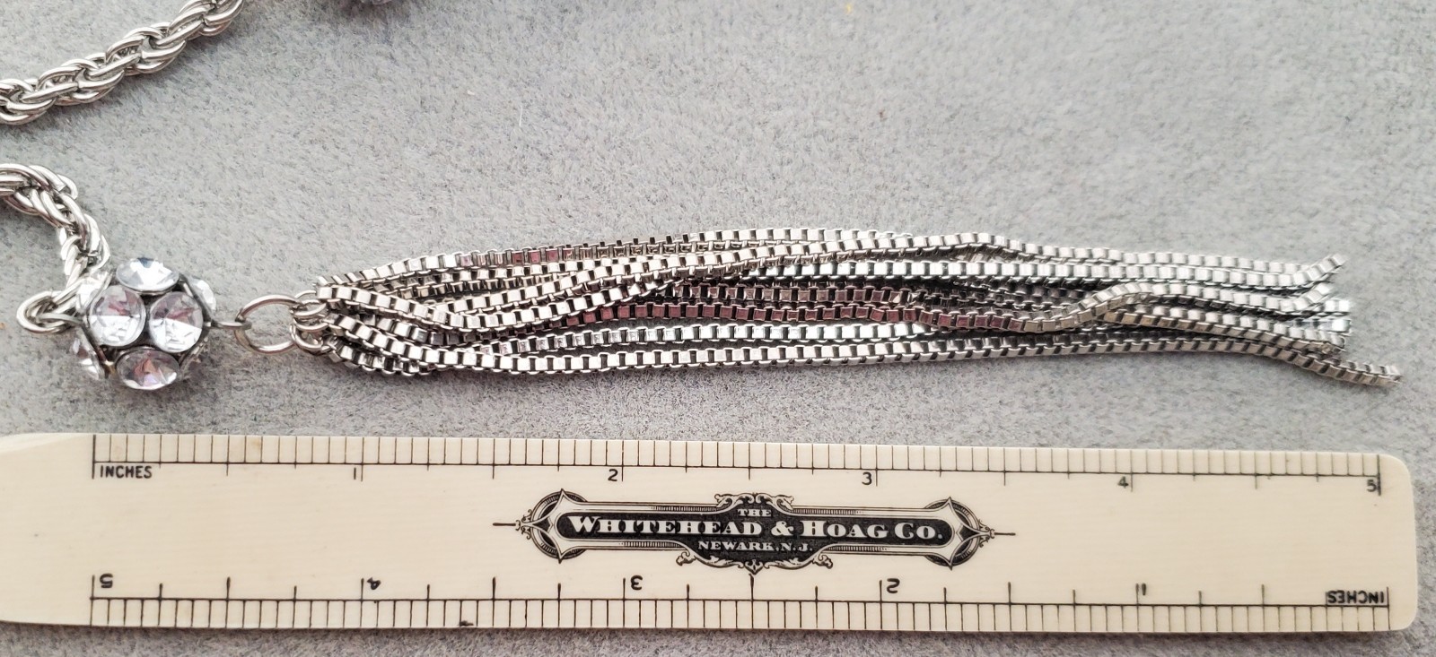 Vintage Rhinestone 5″ Tassel Runway Lariat Tie Wrap 48″ Rope Chain Necklace Belt