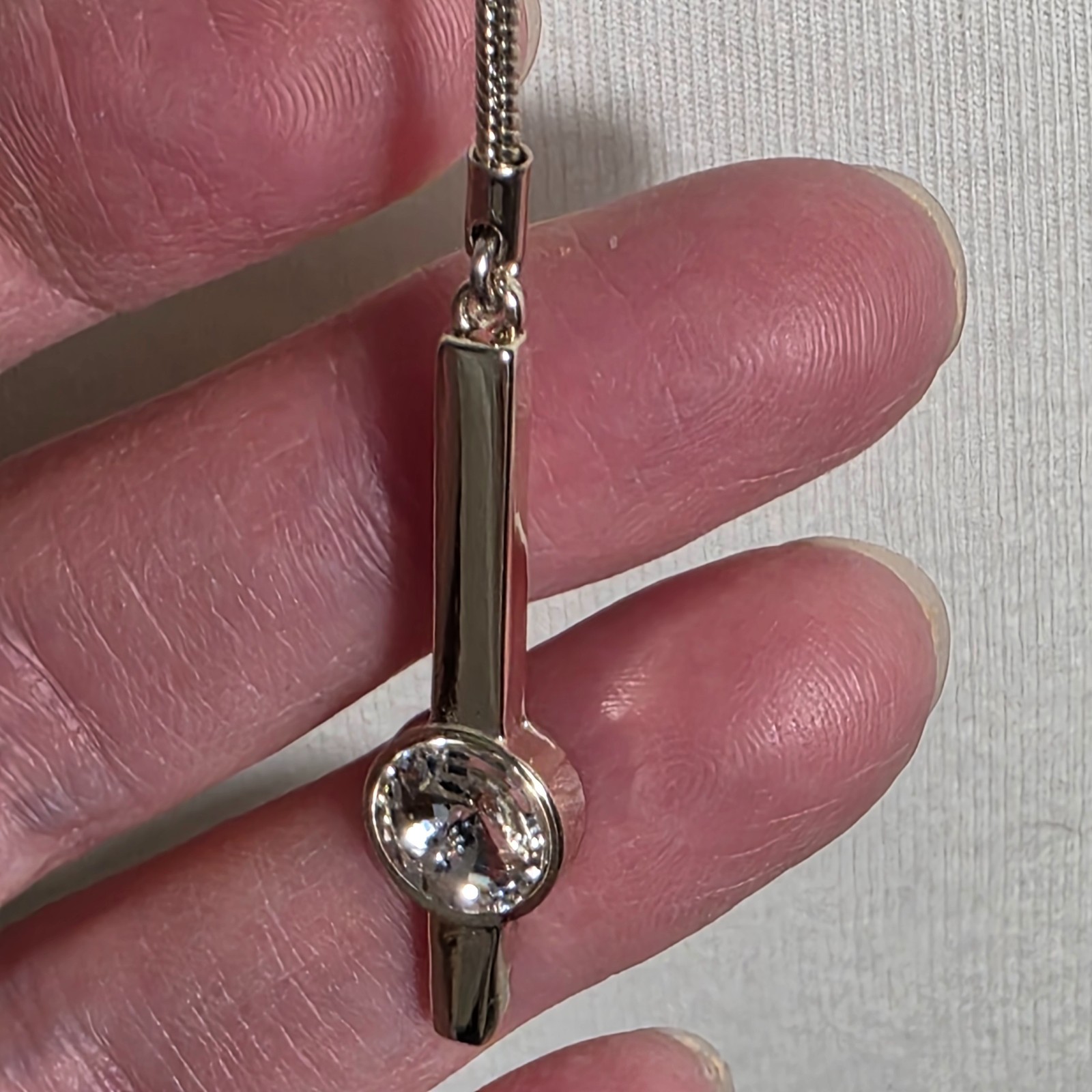 White House Black Market Lariat Necklace Silver-Tone with Faceted White Stones