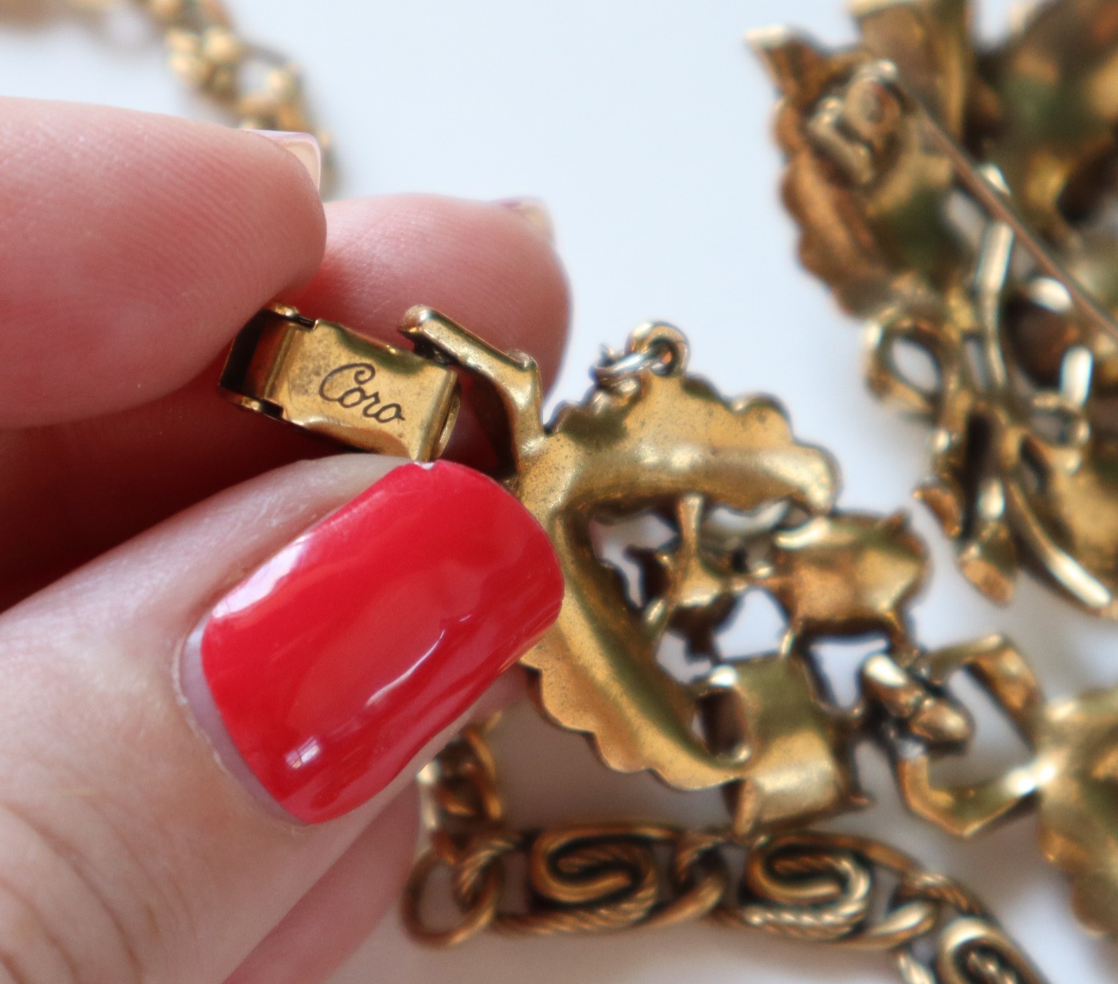 Vintage CORO PARURE Rhinestone Set Fall Colors Necklace Bracelet Earrings Brooch