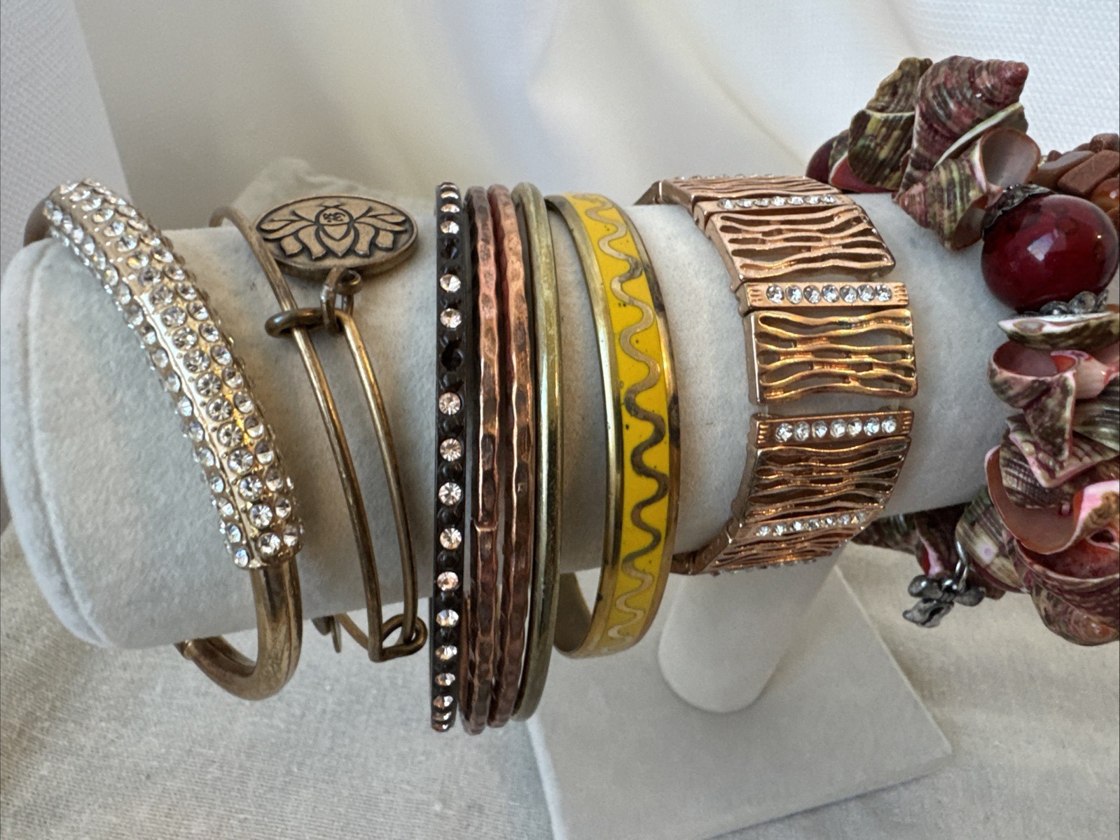 14 Bracelets earthtones glass beads shell textured Goldstone Lot boho 90s hippie