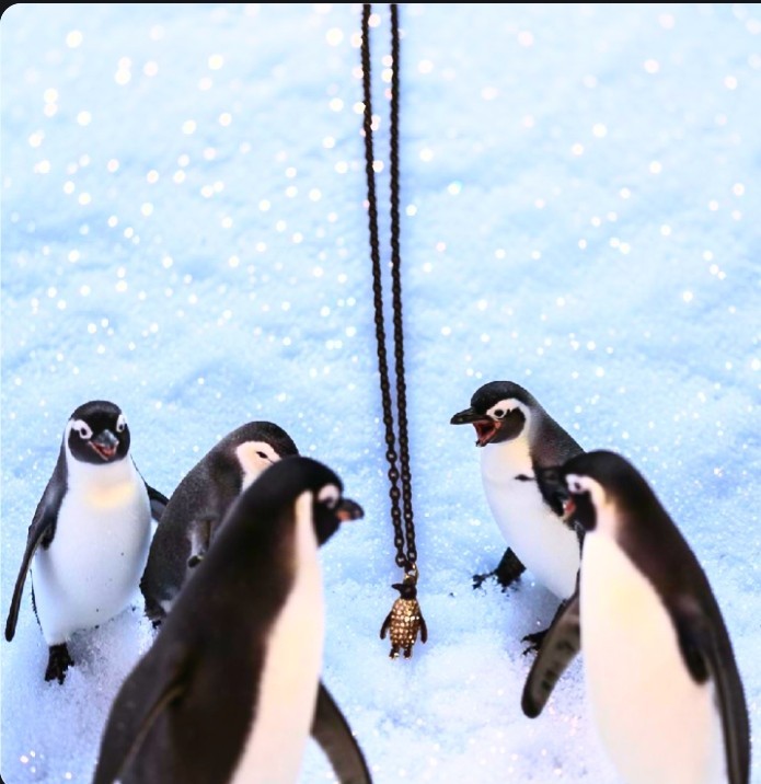 Vintage 90s Grunge Gunmetal Rhinestone Penguin Pendant Necklace Goth Y2K Pave