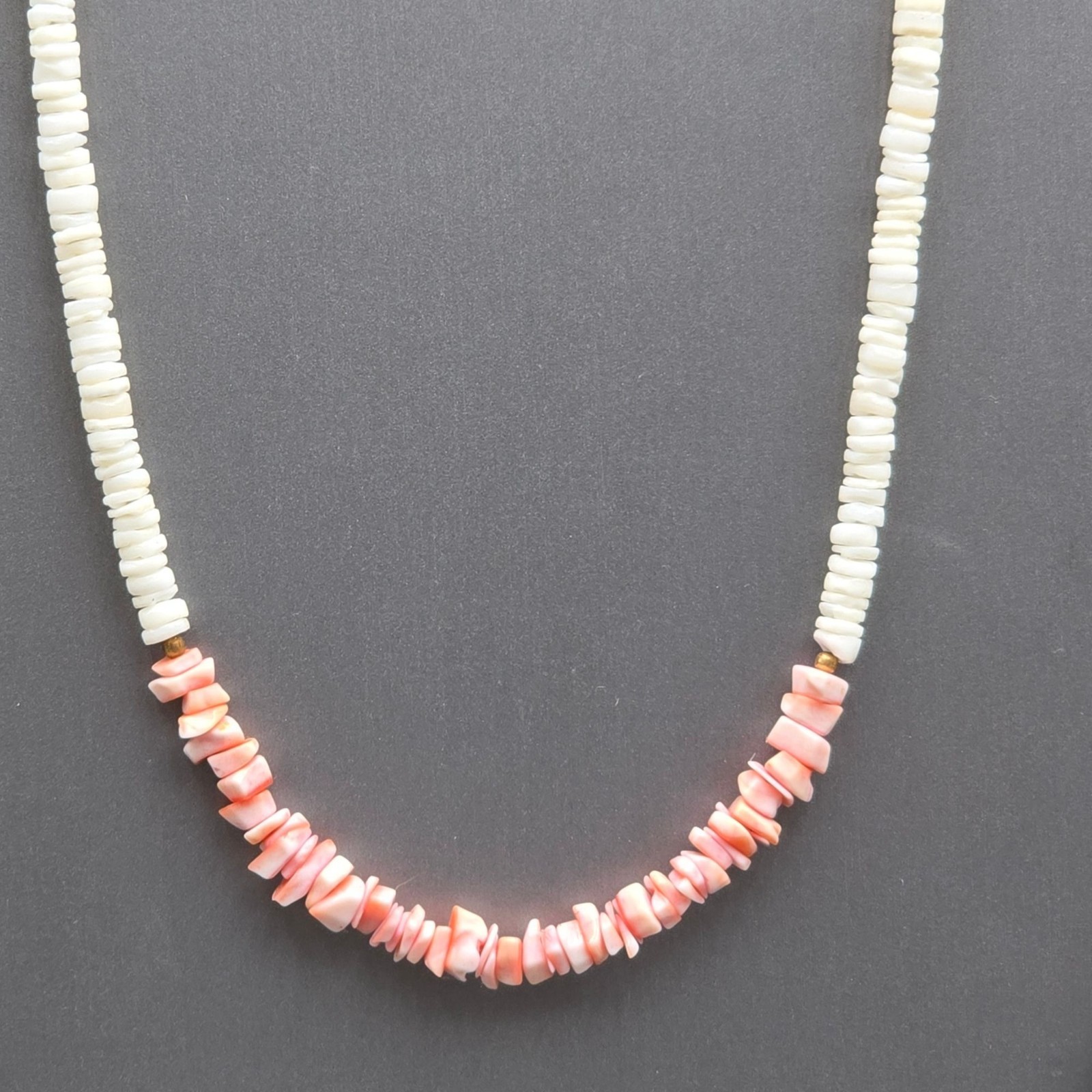 Vintage Puka Shell Coral Choker Necklace Coastal Boho Pink White Beach Jewelry