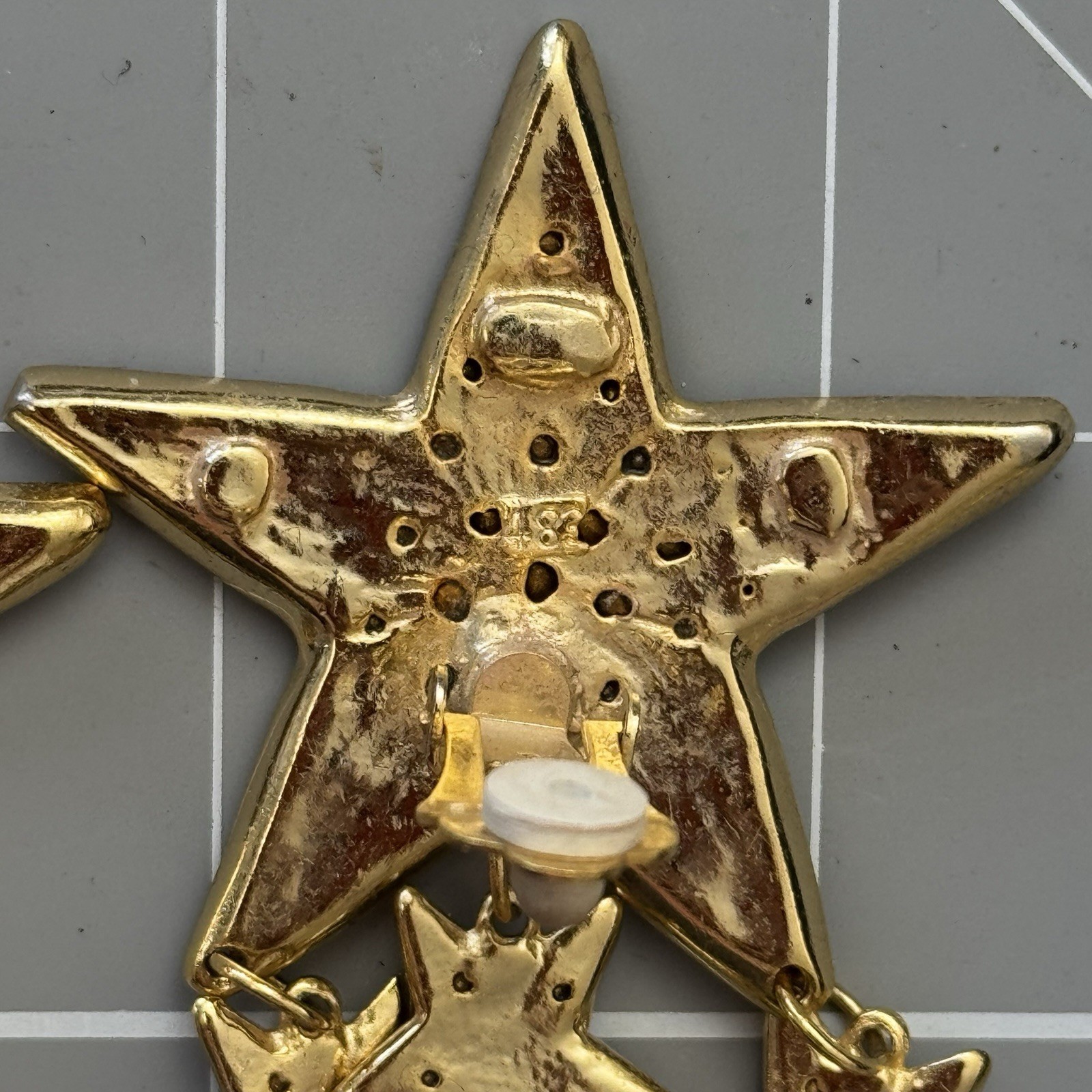80s French Couture Austrian Pave Crystal Gold Tone Star Drop Runway Earrings