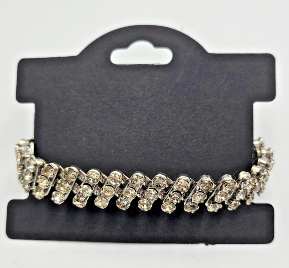Vintage Made in Japan Rhinestone Expansion Bracelet Silver Tone