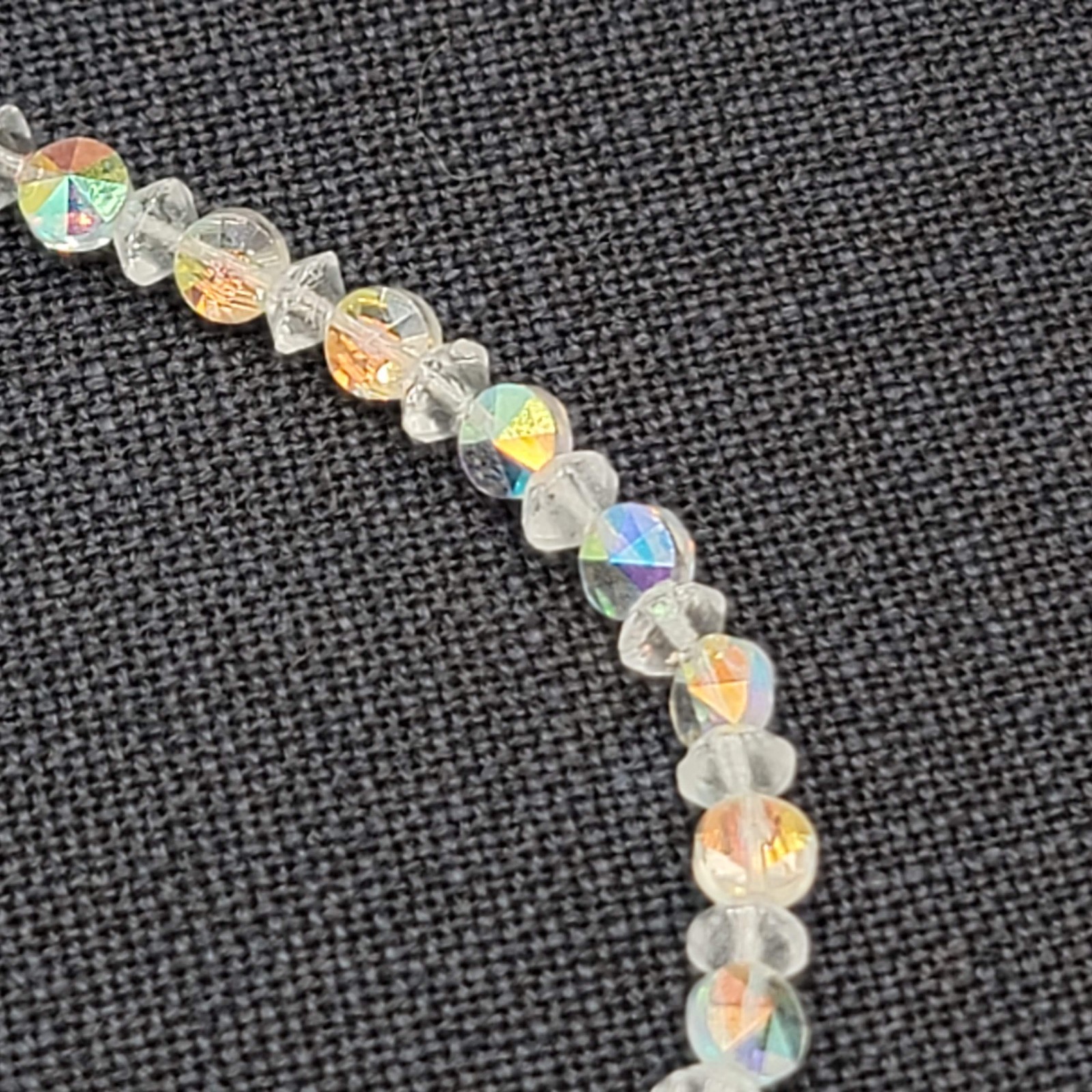 Vintage Aurora Borealis AB Bead Necklace Estate Costume Jewelry 15″