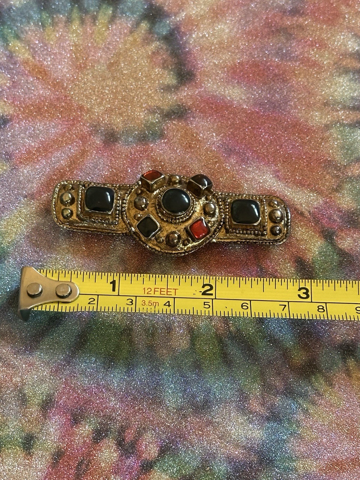 VTG French Style (Paris) Etruscan Mogul Bar Brooch/pin Multicolor Enamel,80s