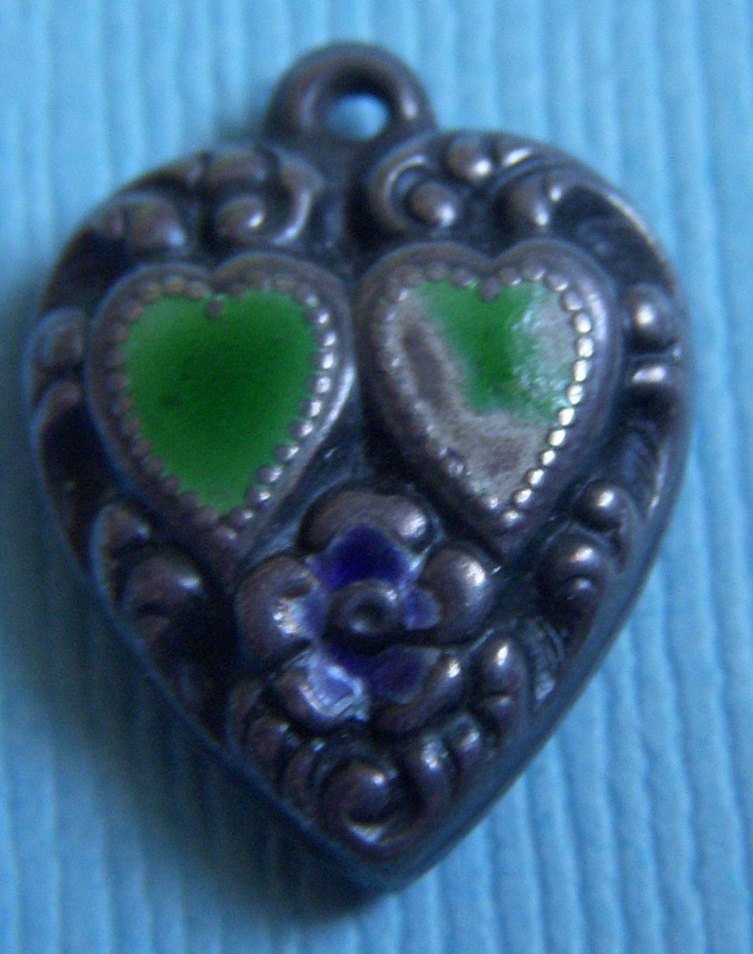 Vintage enamel hearts and flower puffy heart sterling charm
