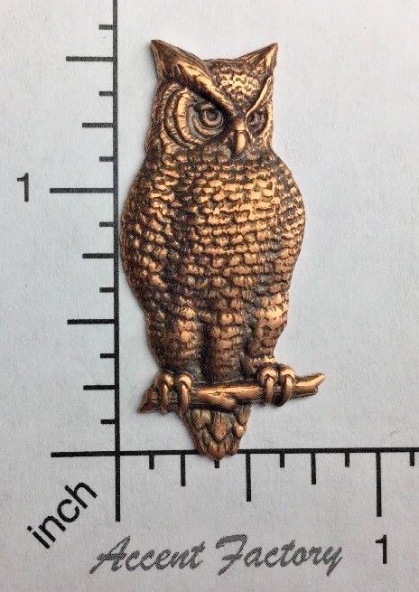 Victorian Owl Brass Jewelry Finding – Brass Ox, Silver Ox, Copper Ox 3595