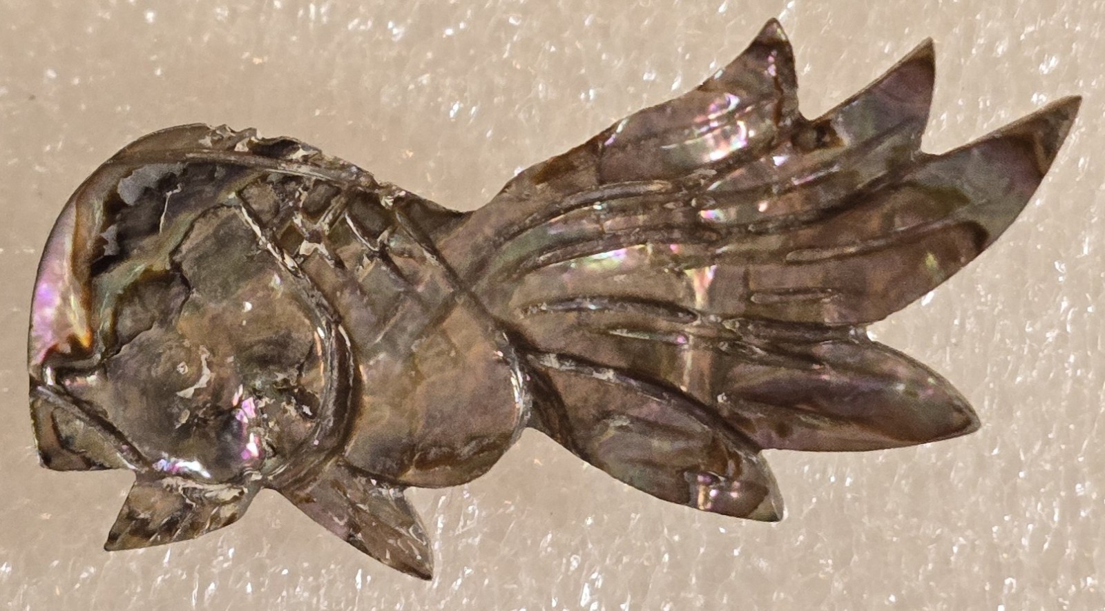 Vintage Artisan Made Hand Carved Abalone Figural Swimming Fish Brooch