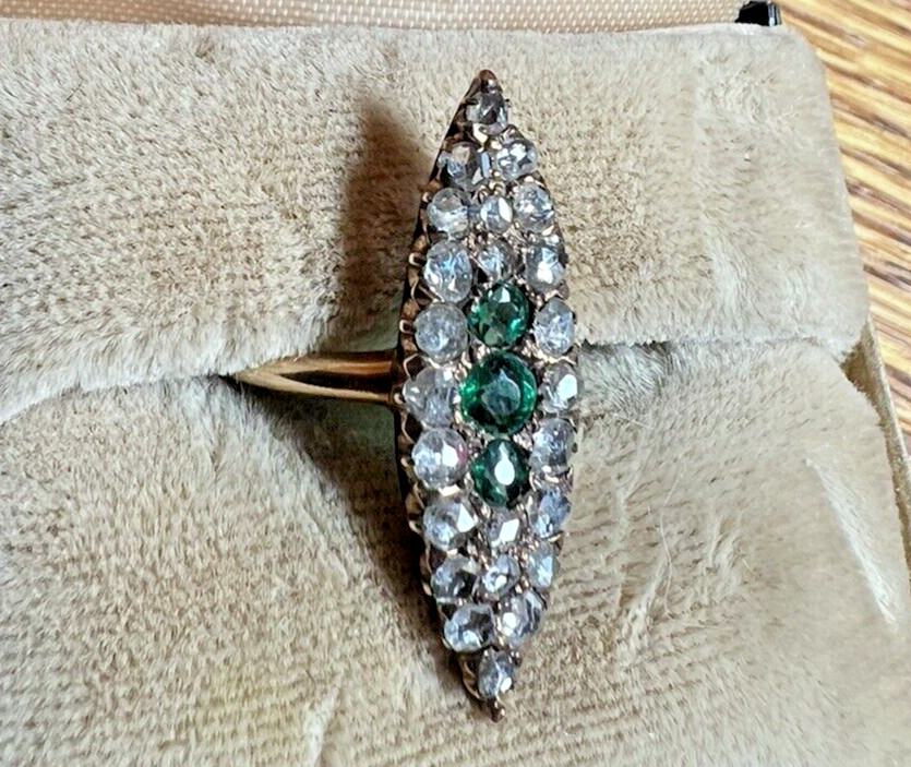 Stunning Antique Victorian Emerald & Rose Cut Diamond Ring