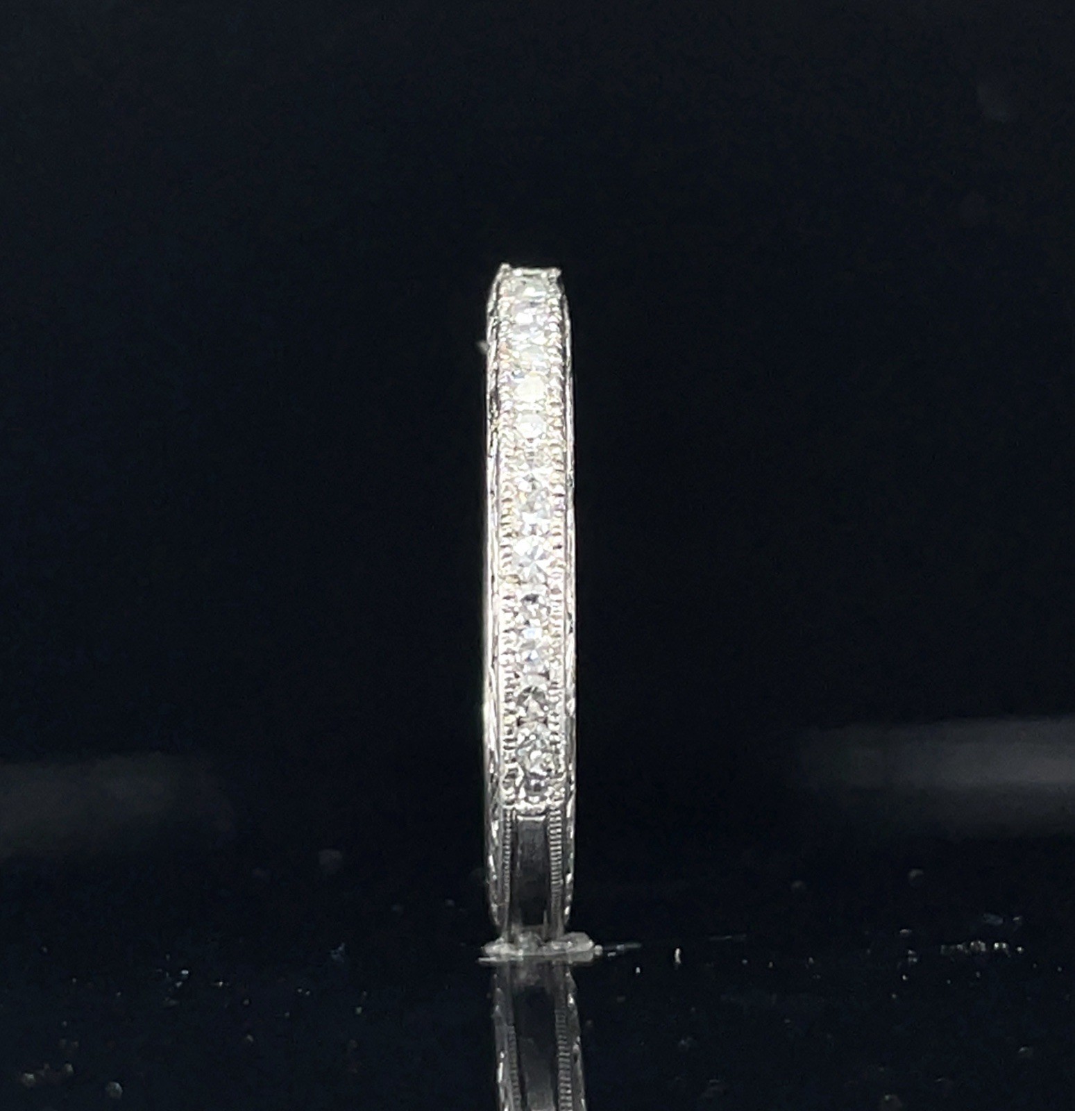 Art Deco 0.35 Carat D VVS2 Platinum Diamond Band With Hand Engraving Ring Size 6